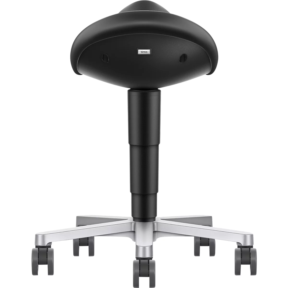 Zadelkruk bimos 9473L, met wielen, 3D zitmechanisme, in hoogte verstelbaar, tot 120 kg, staal & kunstleer, ontsmettingsbestendig, zwart