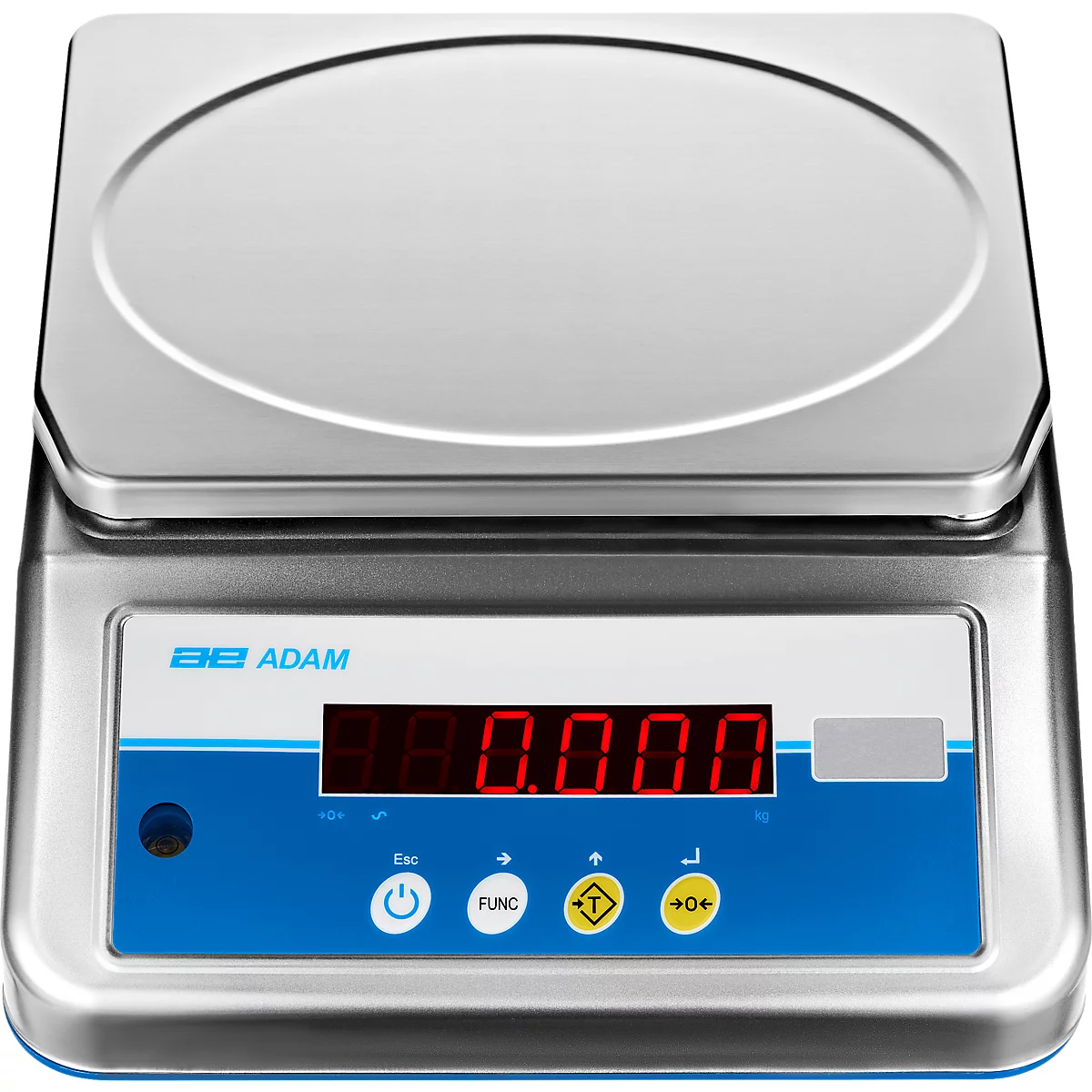 Zählwaage Adam Aqua ABW 16S, Wägebereich 1 g-16 kg, IP68, Dual-LED-Display, Netzanschluss/Akku, B 255 x T 290 X H 105 mm, Edelstahl, grau