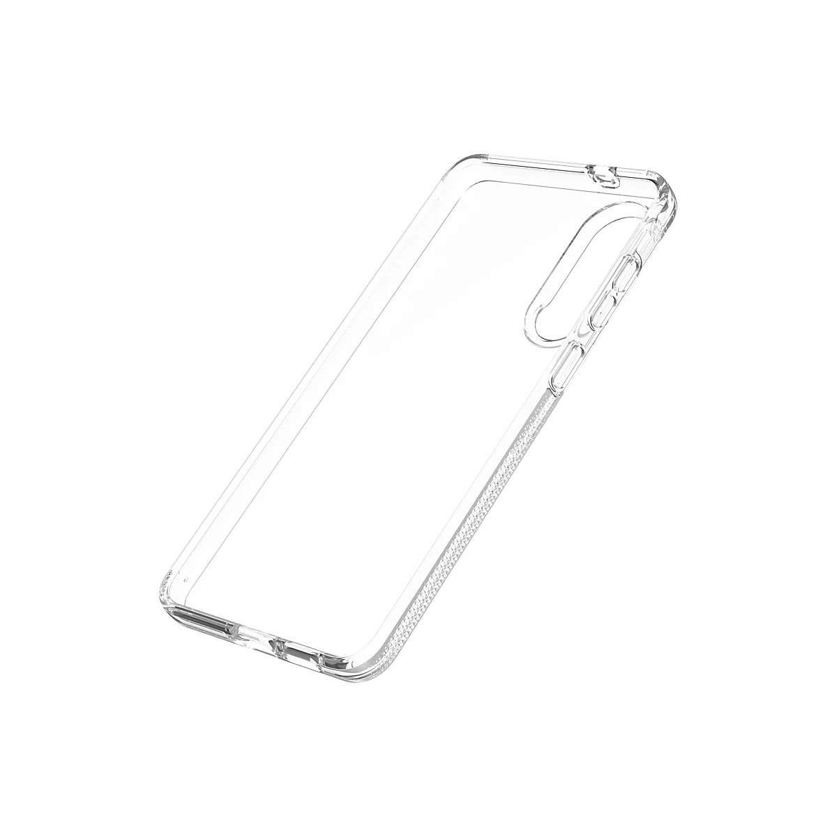 Coque de téléphone transparente en plastique. L'étui est conçu pour un smartphone.
