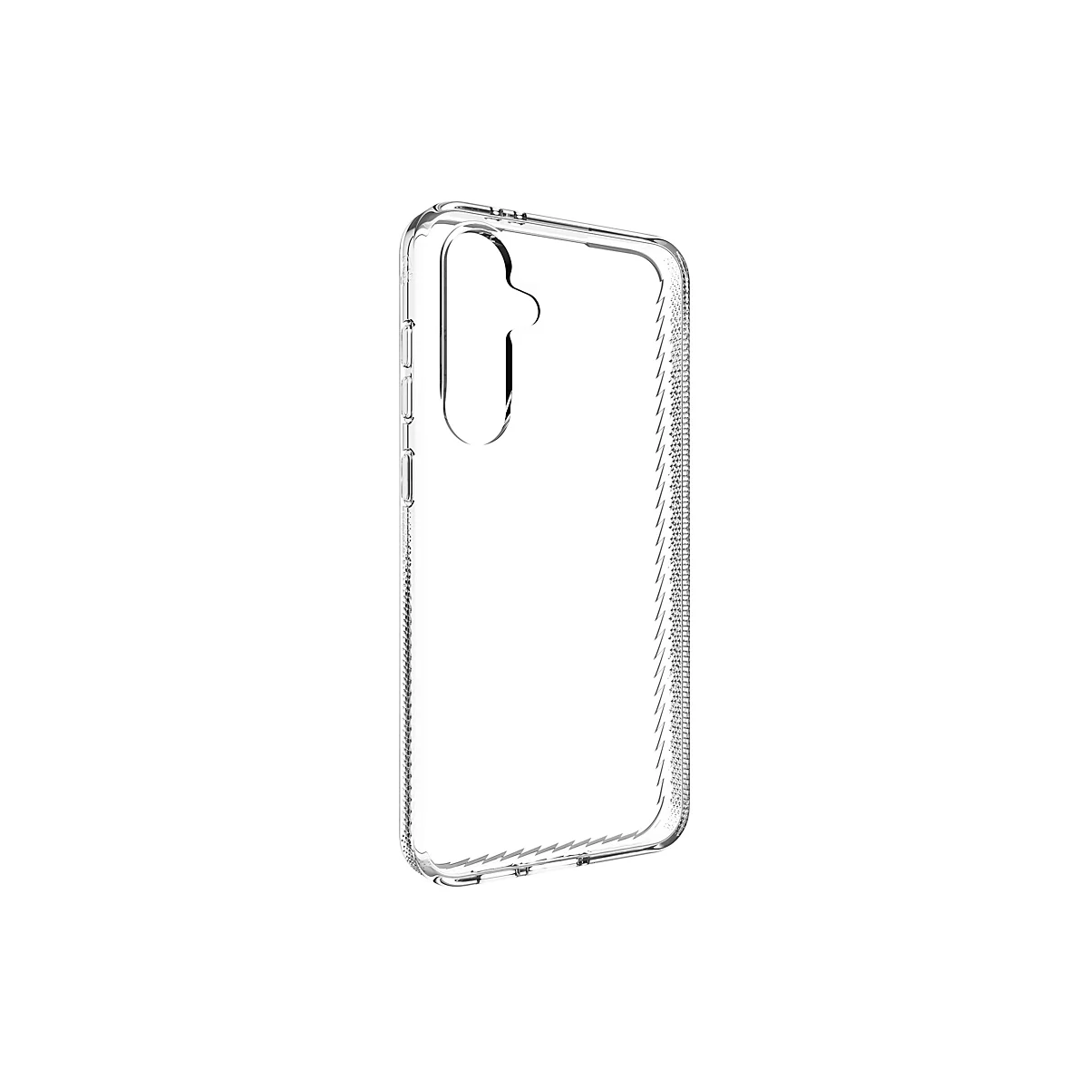 Coque de téléphone en plastique transparent. La housse de protection est transparente et montre toutes les commandes et les bords du smartphone.