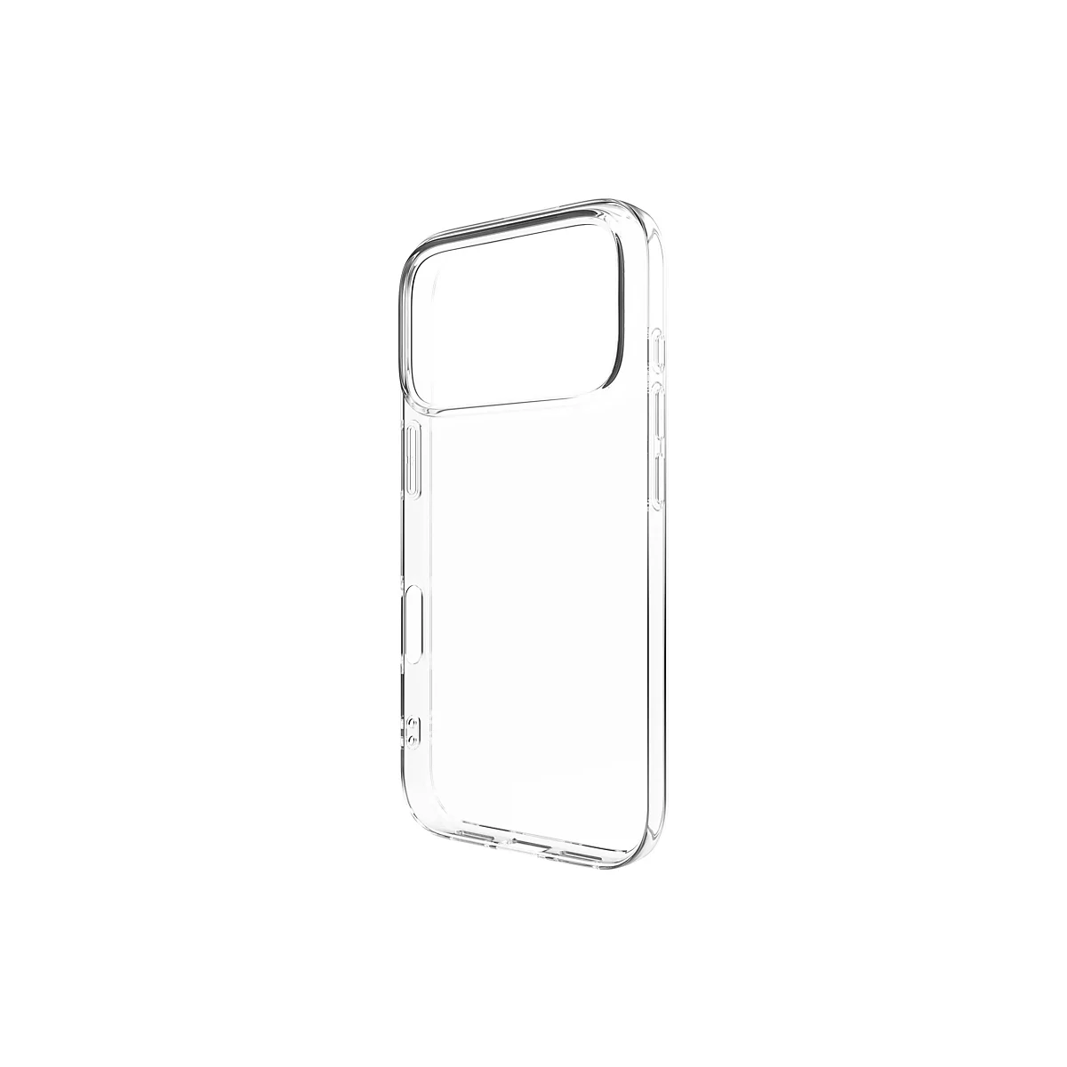 Coque de téléphone transparente sur fond blanc.