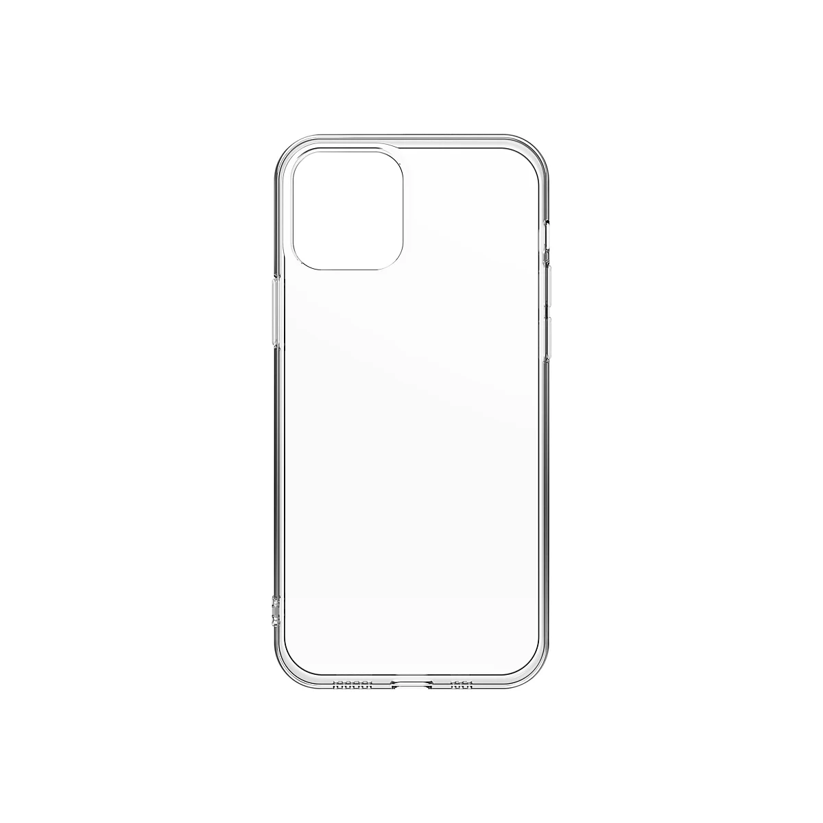 Durchsichtige Handyhülle aus Kunststoff, auf weißem Hintergrund.