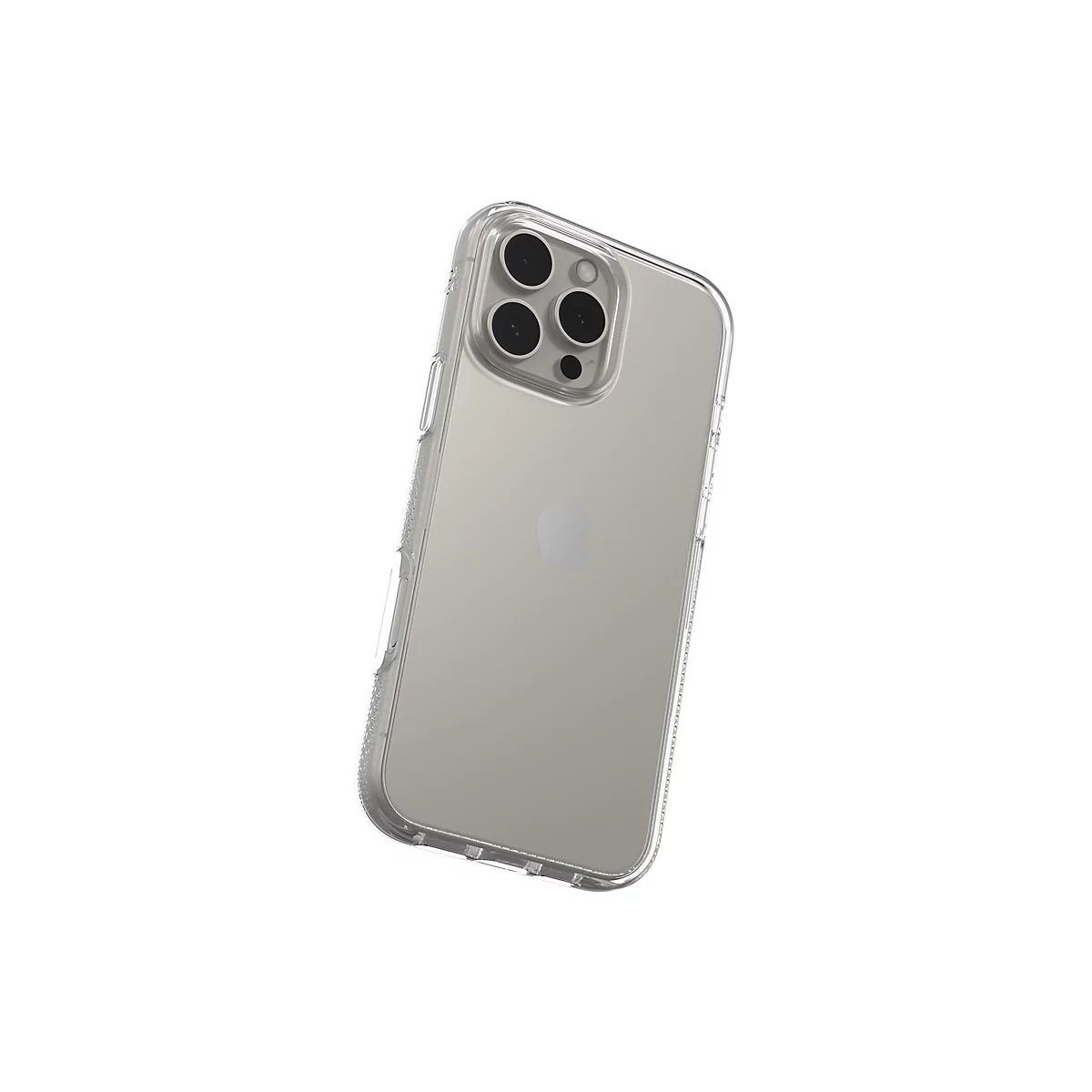 Ein durchsichtiges iPhone-Case, welches ein Handy umschließt. Es ist aus klarem Kunststoff gefertigt.