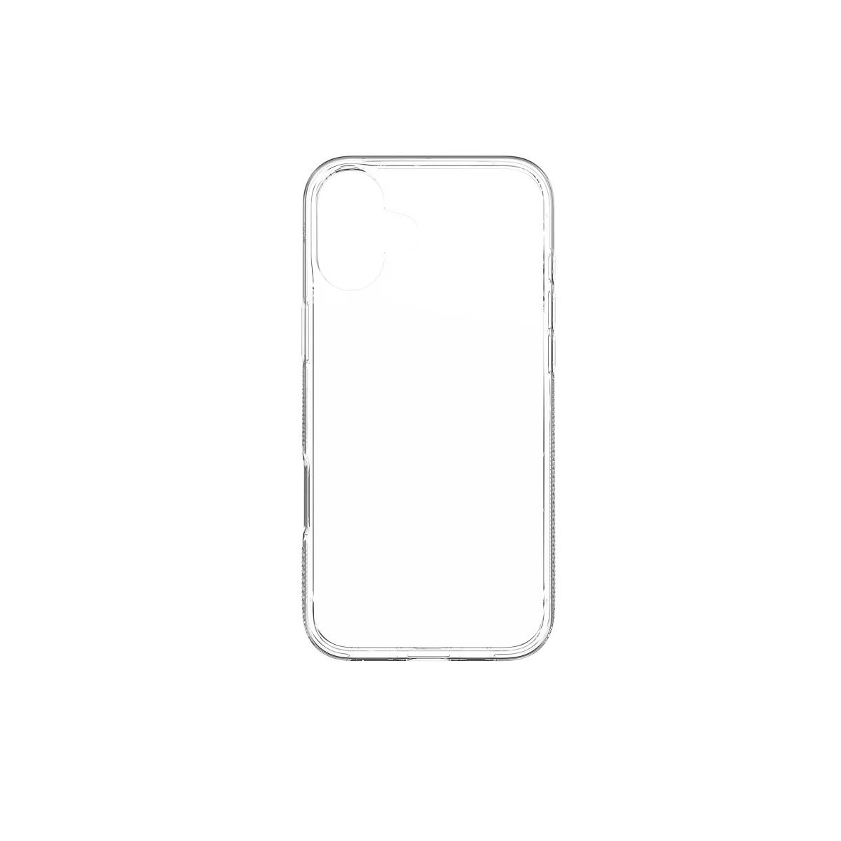 Durchsichtige Handyhülle aus Kunststoff. Die Schutzhülle ist in einem Detail vor weißem Hintergrund abgebildet.