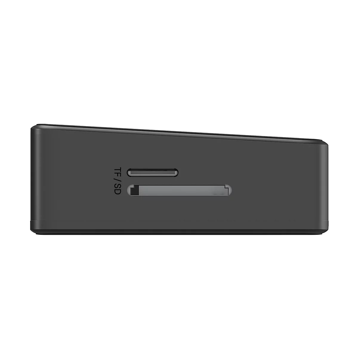 Appareil électronique gris foncé, côté avec fente TF/SD.