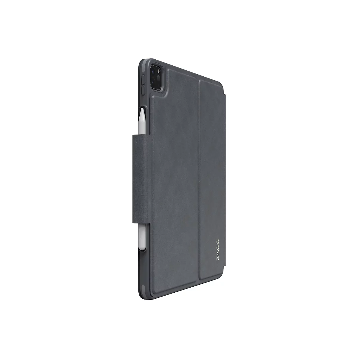 Dunkelgraues Tablet-Case mit Stifthalter und dem Markenlogo ZAGG.