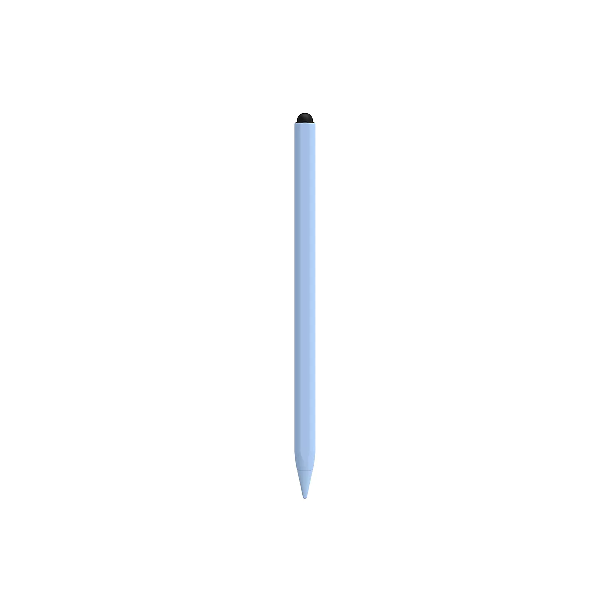 Hellblauer Stift mit schwarzer Spitze, isoliert auf weiÃŸem Hintergrund.