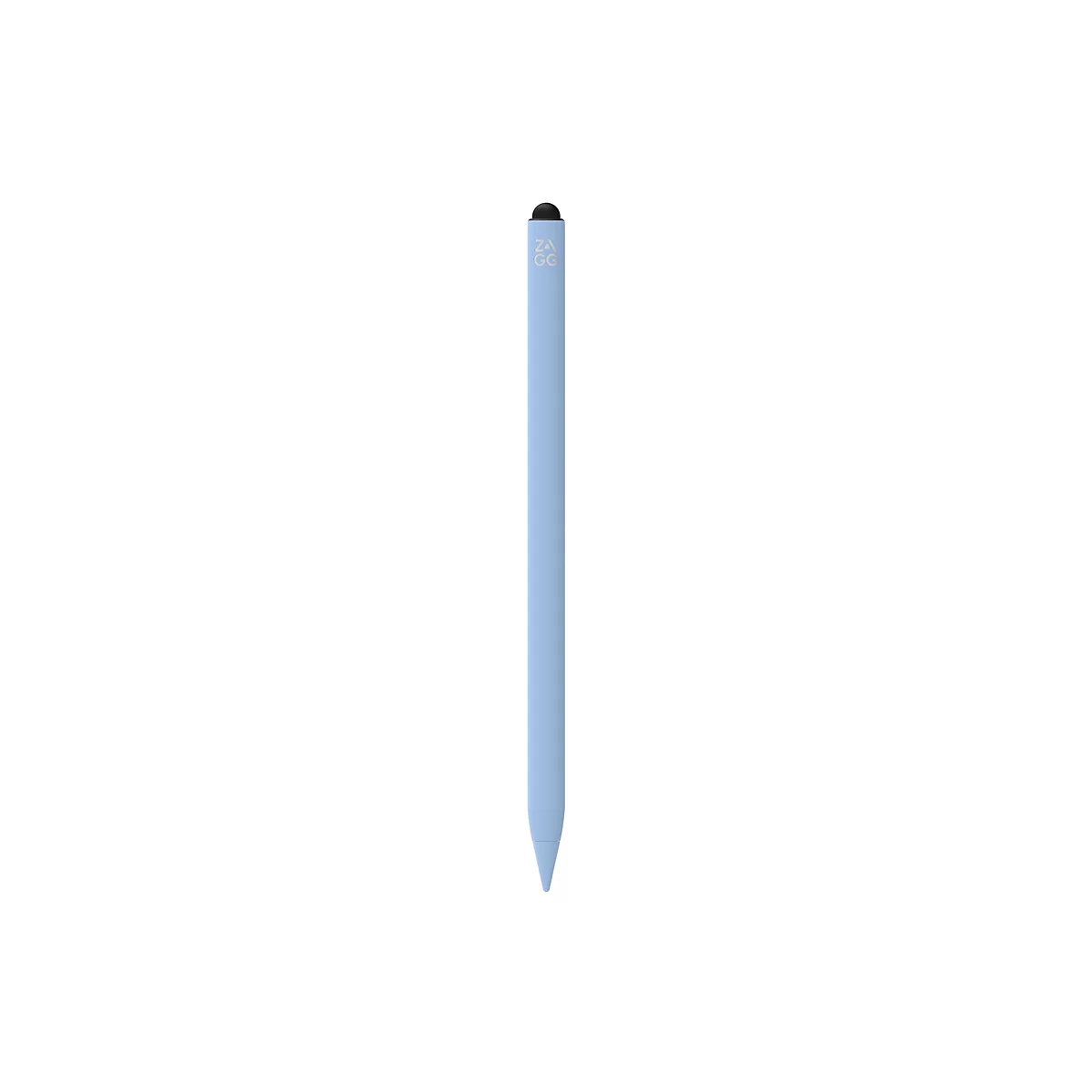 Hellblauer, schlanker Stylus-Stift mit schwarzer Spitze, auf weiÃŸem Hintergrund.