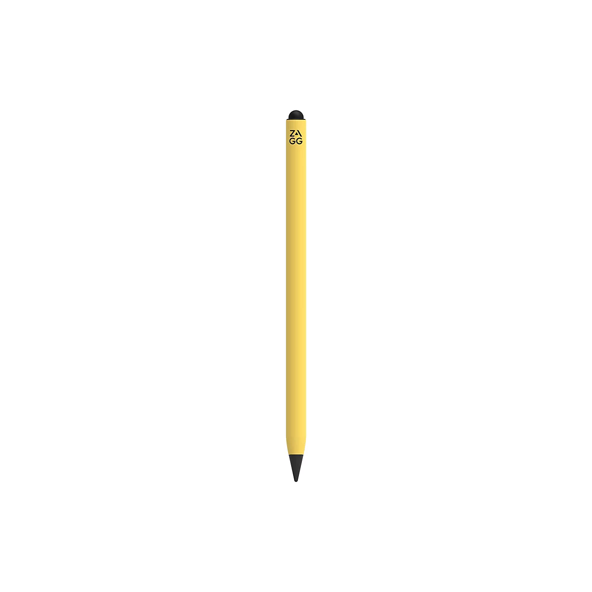 Gelber Stylus mit schwarzer Spitze und Logo auf weiÃŸem Hintergrund.