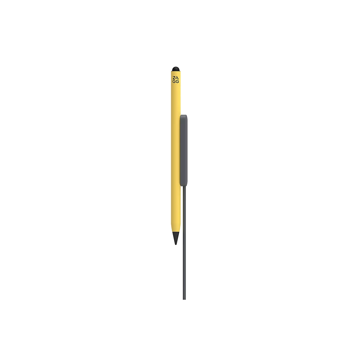 Gelber Stift mit dunkler Spitze und Halterung. Am Stift steht 'ZA GO'.