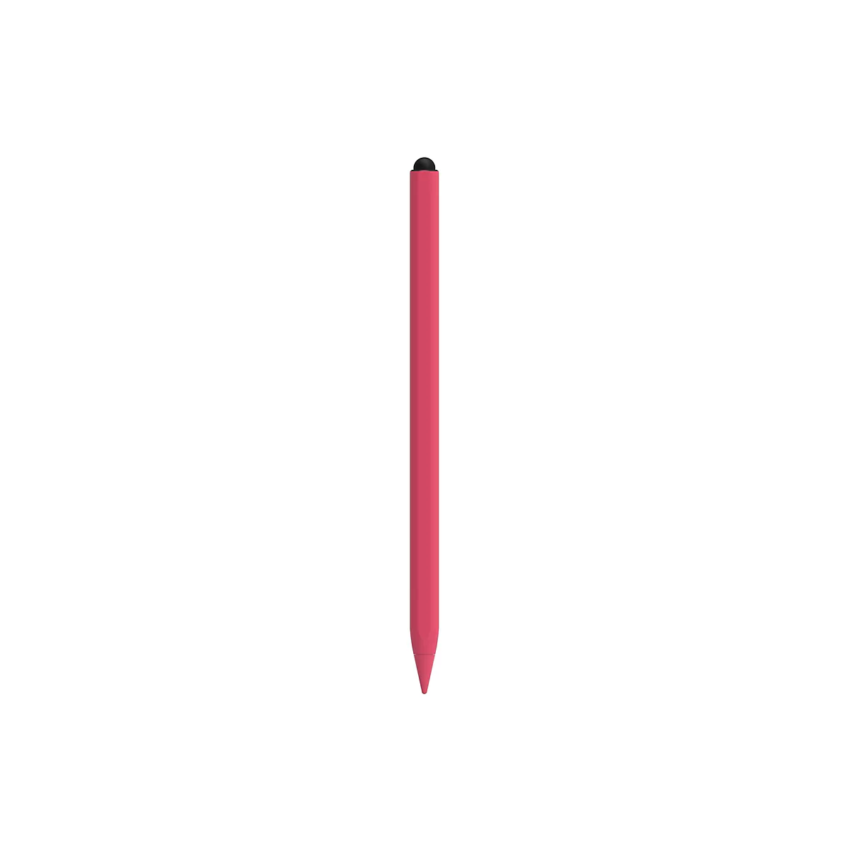 Ein pinkfarbener, schlanker Stift mit schwarzer Spitze, der auf weißem Hintergrund steht.