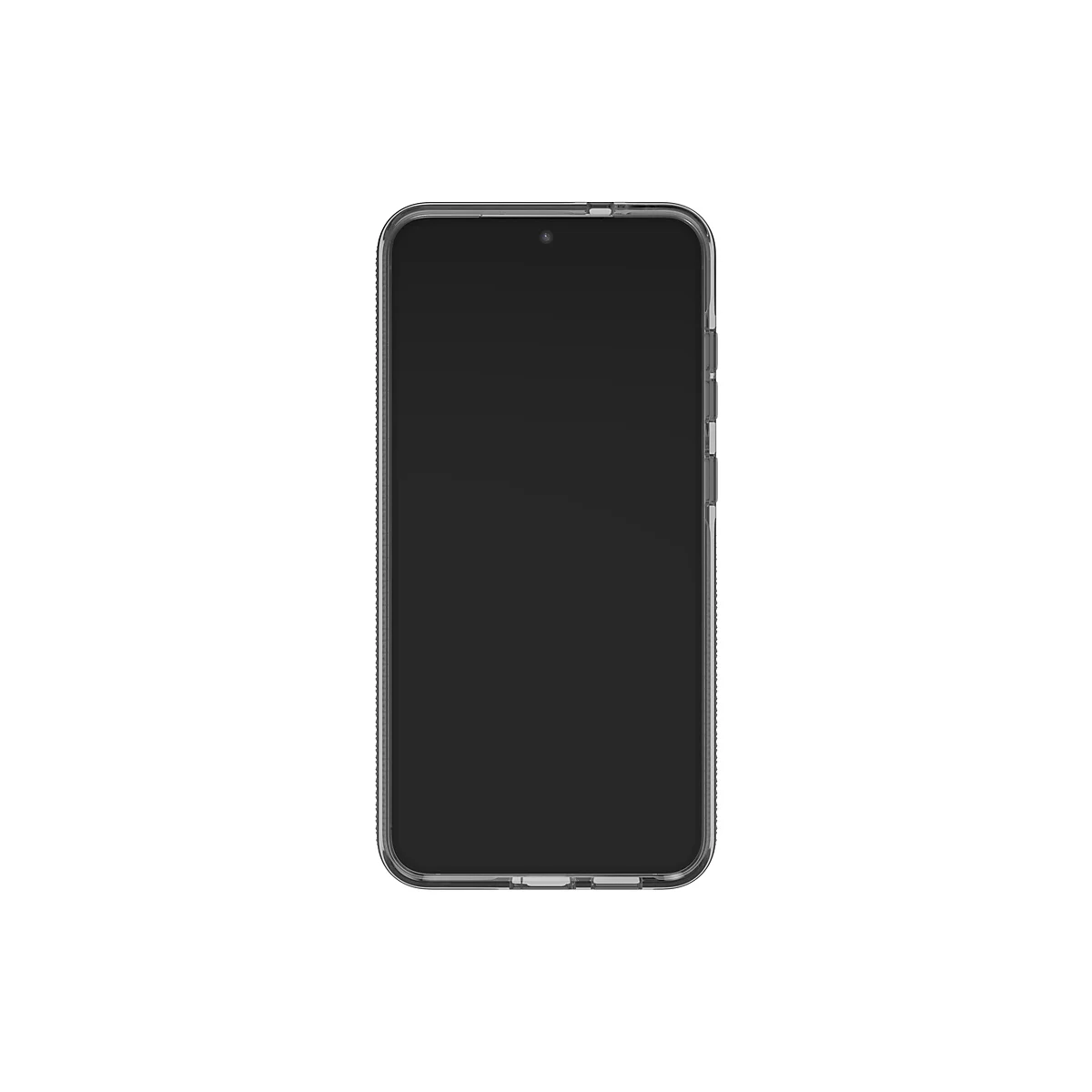 Smartphone, der in einer transparenten Schutzhülle steckt. Das Display ist schwarz, die Hülle umschließt das Gerät.