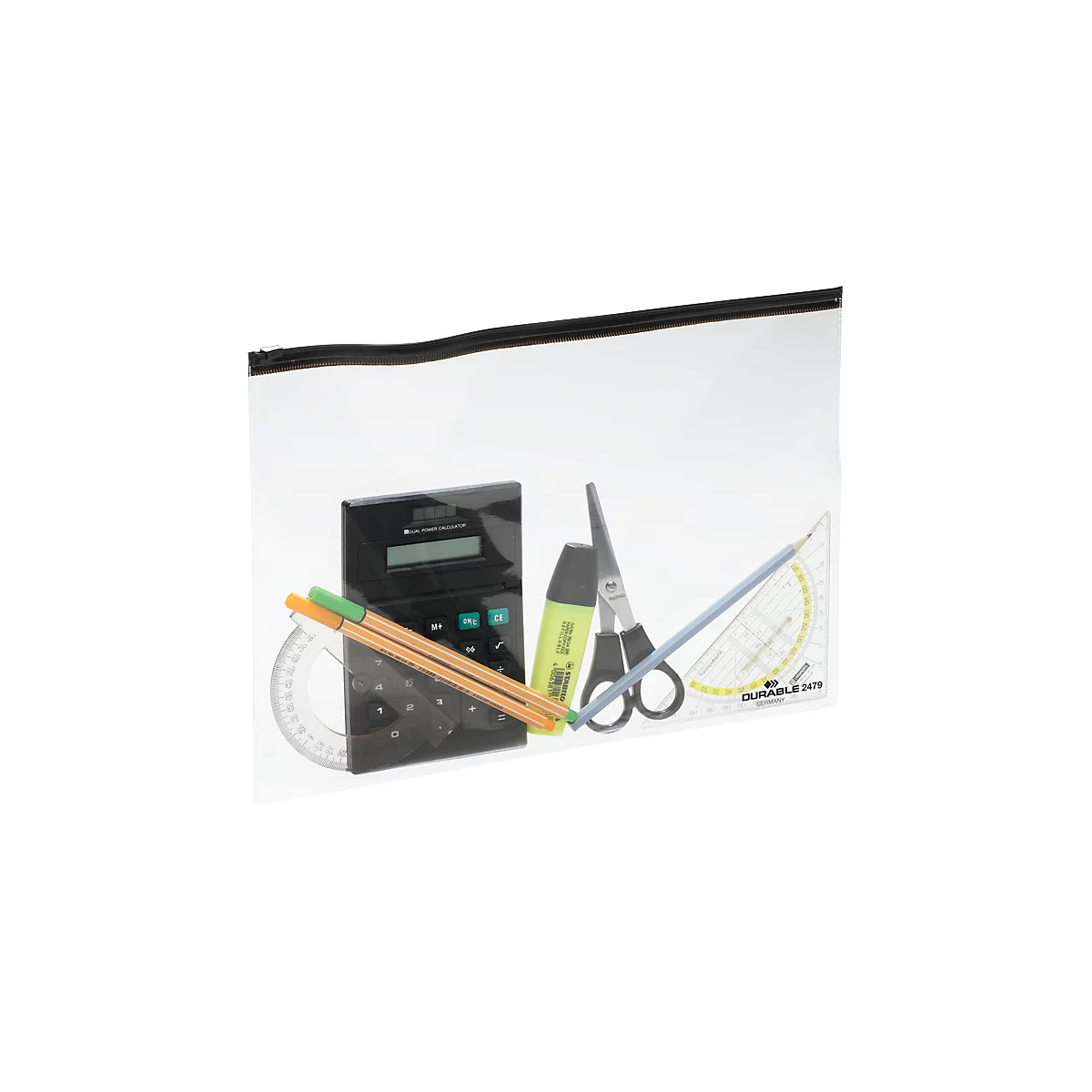 Zak met ritssluiting ZIP BAG, transparant met zwarte zipper, A4, 5 stuks