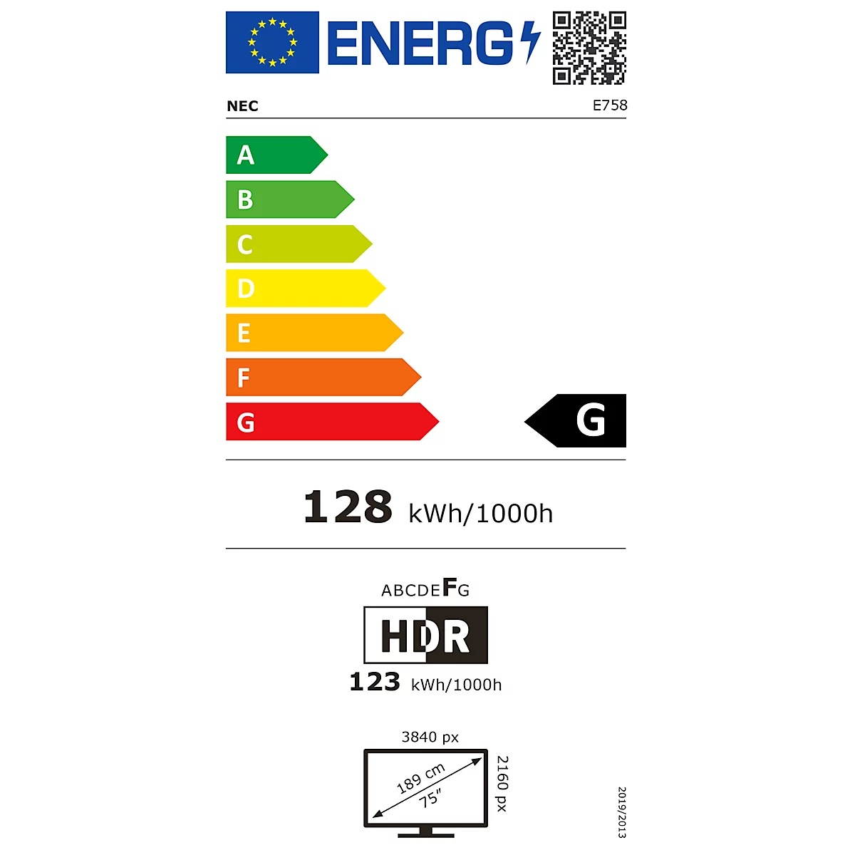 Zakelijke monitor Sharp/NEC MultiSync® E758, 75', 3840 x 2160 px, IPS-paneel, HDMI/USB/LAN, 2 x 10 W, geïntegreerde mediaspeler