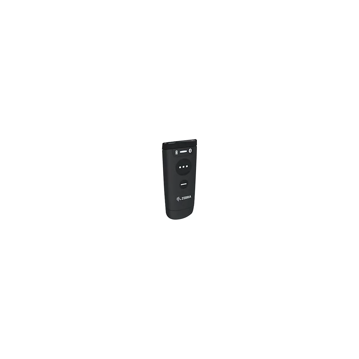 Appareil Zebra noir avec des boutons et des symboles Bluetooth. Il est représenté sur fond blanc.