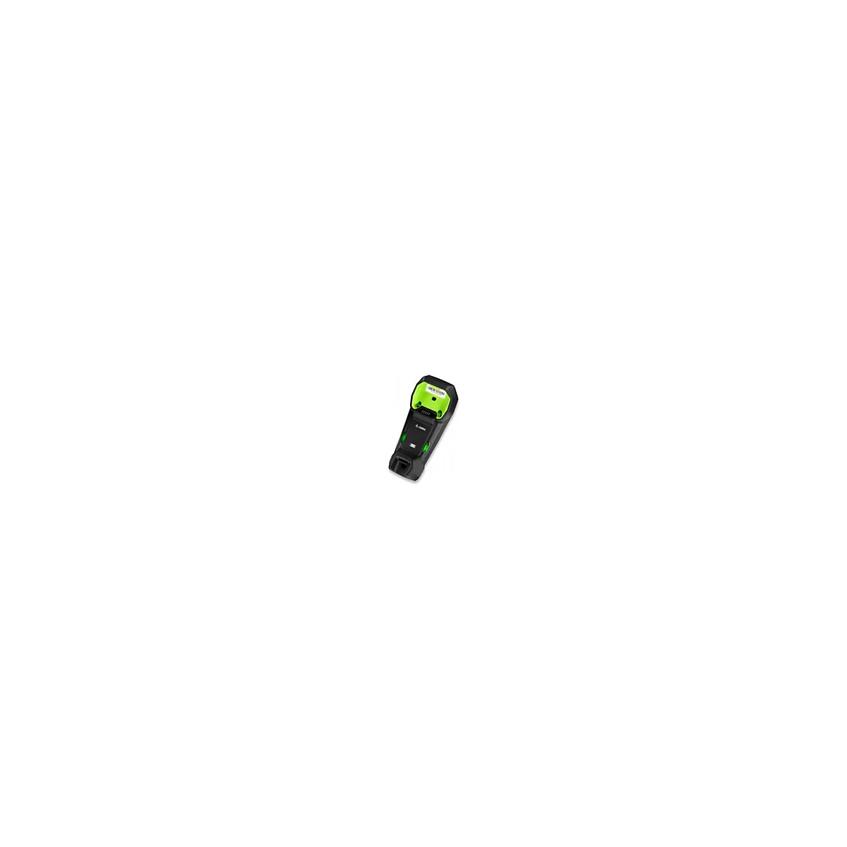 Schwarze und grüne Barcode-Scan-Ladestation, schräg von oben aufgenommen.