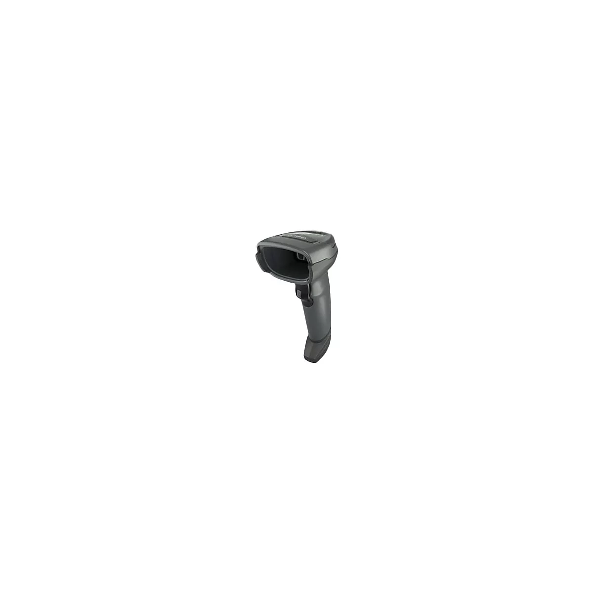 Scanner de codes-barres gris foncé, sur fond blanc.
