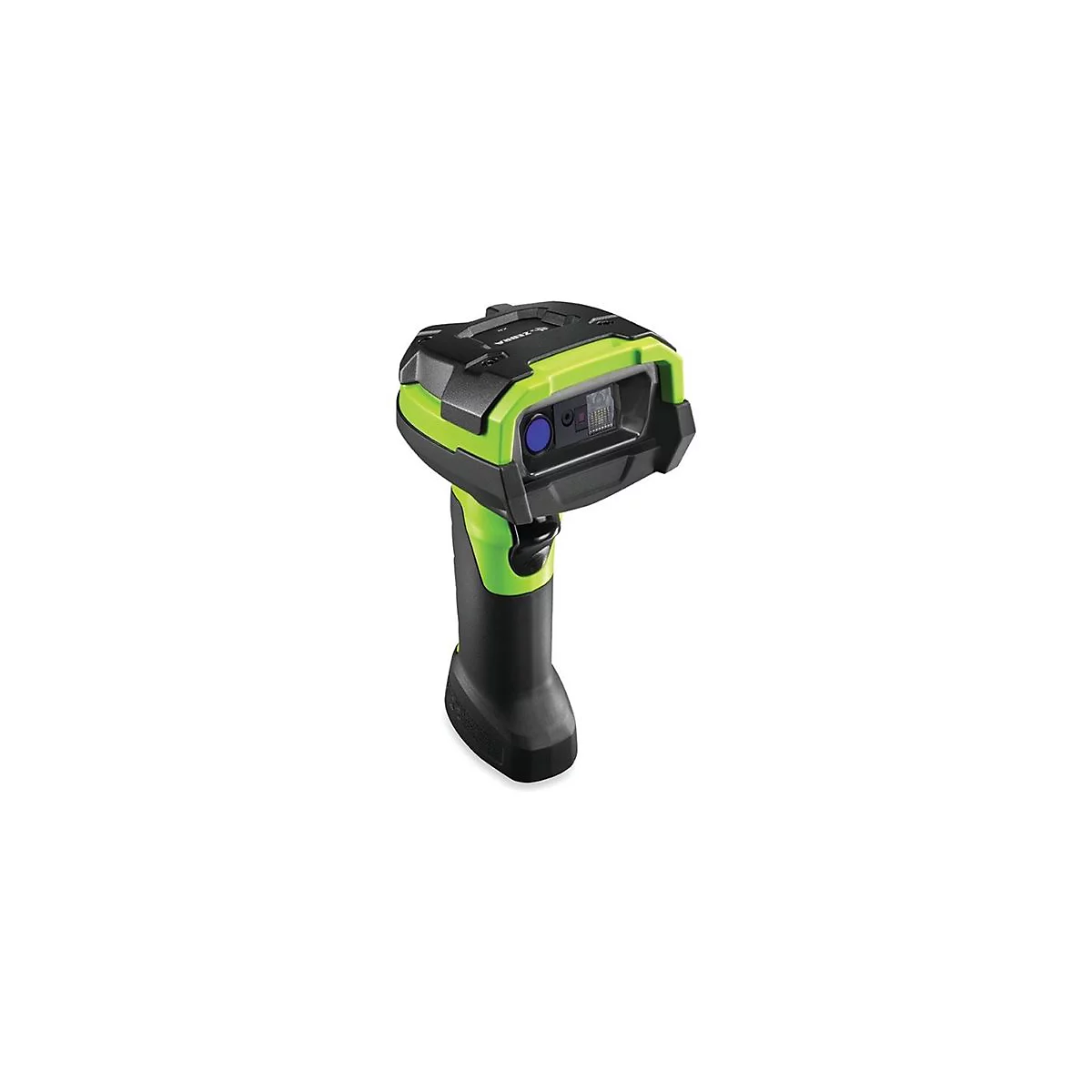 Ein grüner und schwarzer Barcode-Scanner. Oben steht der Name 'ZEBRA'.