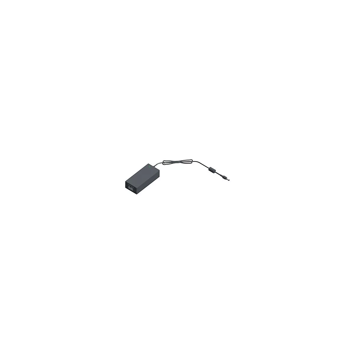 Ein schwarzes Netzteil mit Kabel und Stecker.