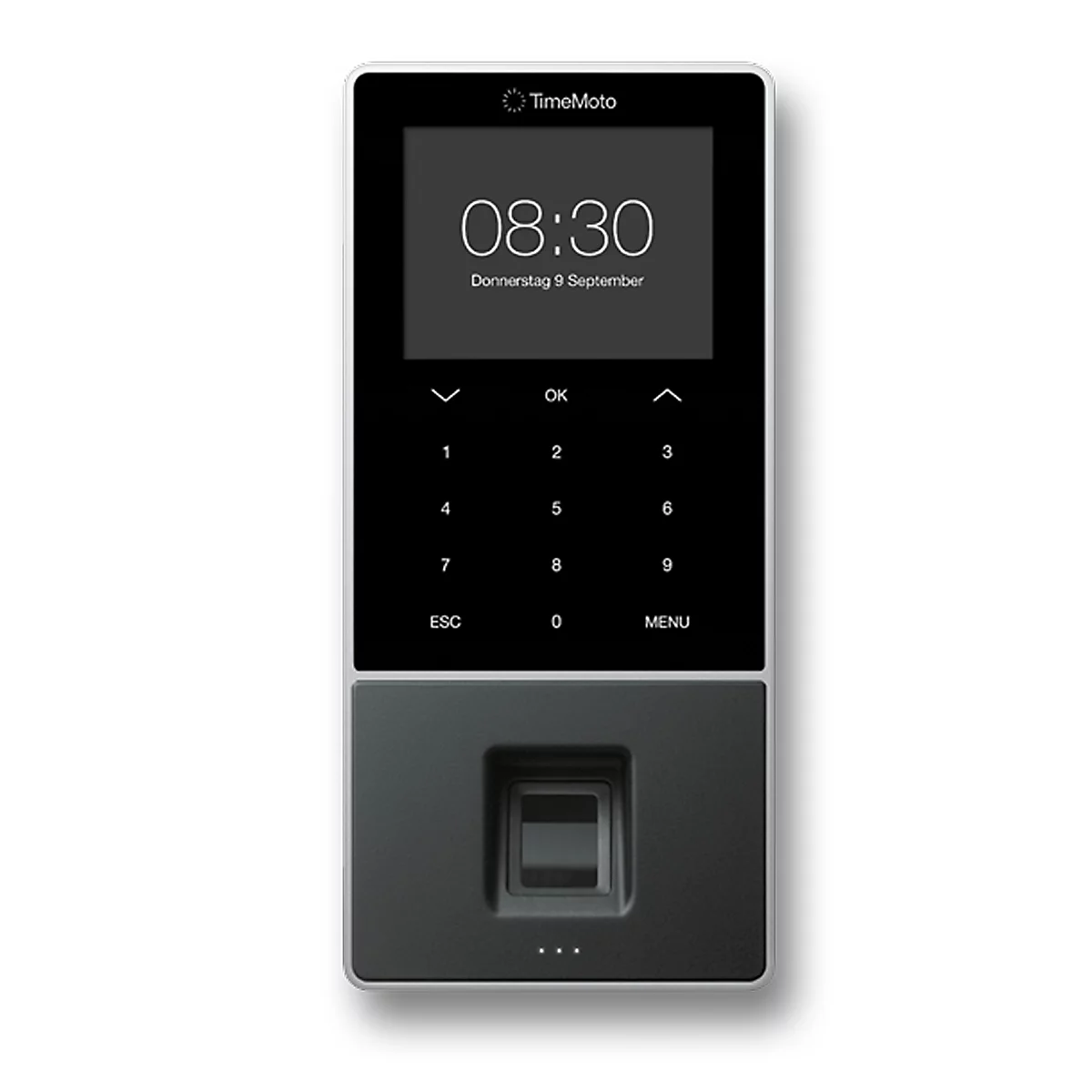 Zeiterfassungssystem TimeMoto TM-828 SC, für bis zu 2000 Mitarbeiter, B 100 x T 45 x H 215 mm, schwarz + 25 RFID-Schlüsselanhänger RF-110
