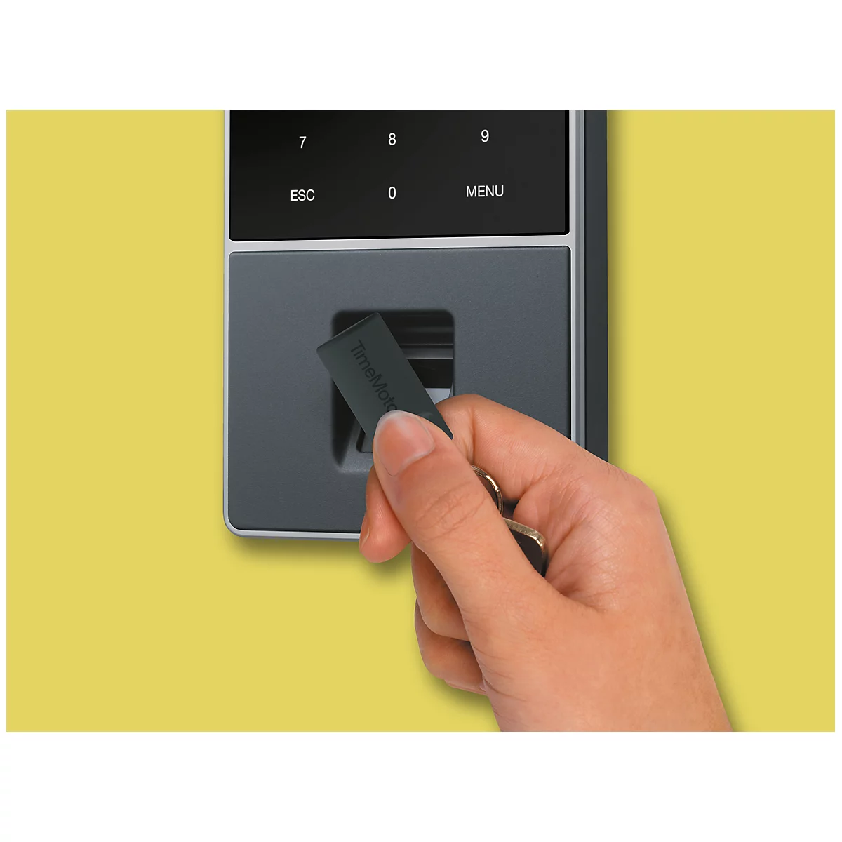 Zeiterfassungssystem TimeMoto TM-828 SC, für bis zu 2000 Mitarbeiter, B 100 x T 45 x H 215 mm, schwarz + 25 RFID-Schlüsselanhänger RF-110