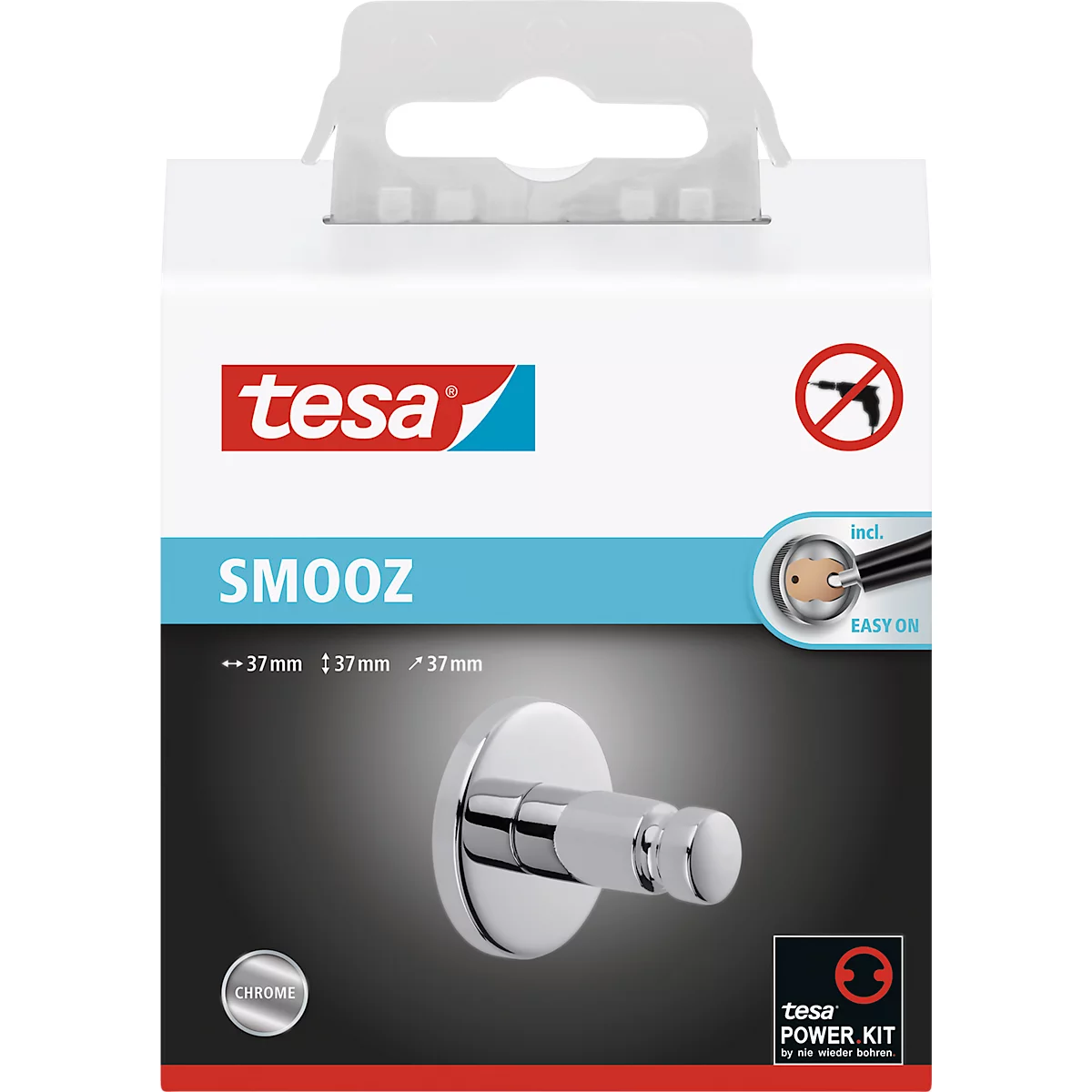 Zelfklevende haak tesa Smooz, rond, bevestiging zonder boren, inclusief lijmoplossing, verwijderbaar, verchroomd