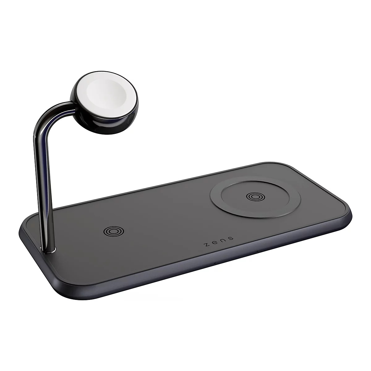 ZENS Dual+Watch Aluminium Wireless Charger - Pad für induktives Laden / Ladegerät - magnetisch + AC-Netzteil - 20 Watt - Apple Fast Charge, FC - Schwarz