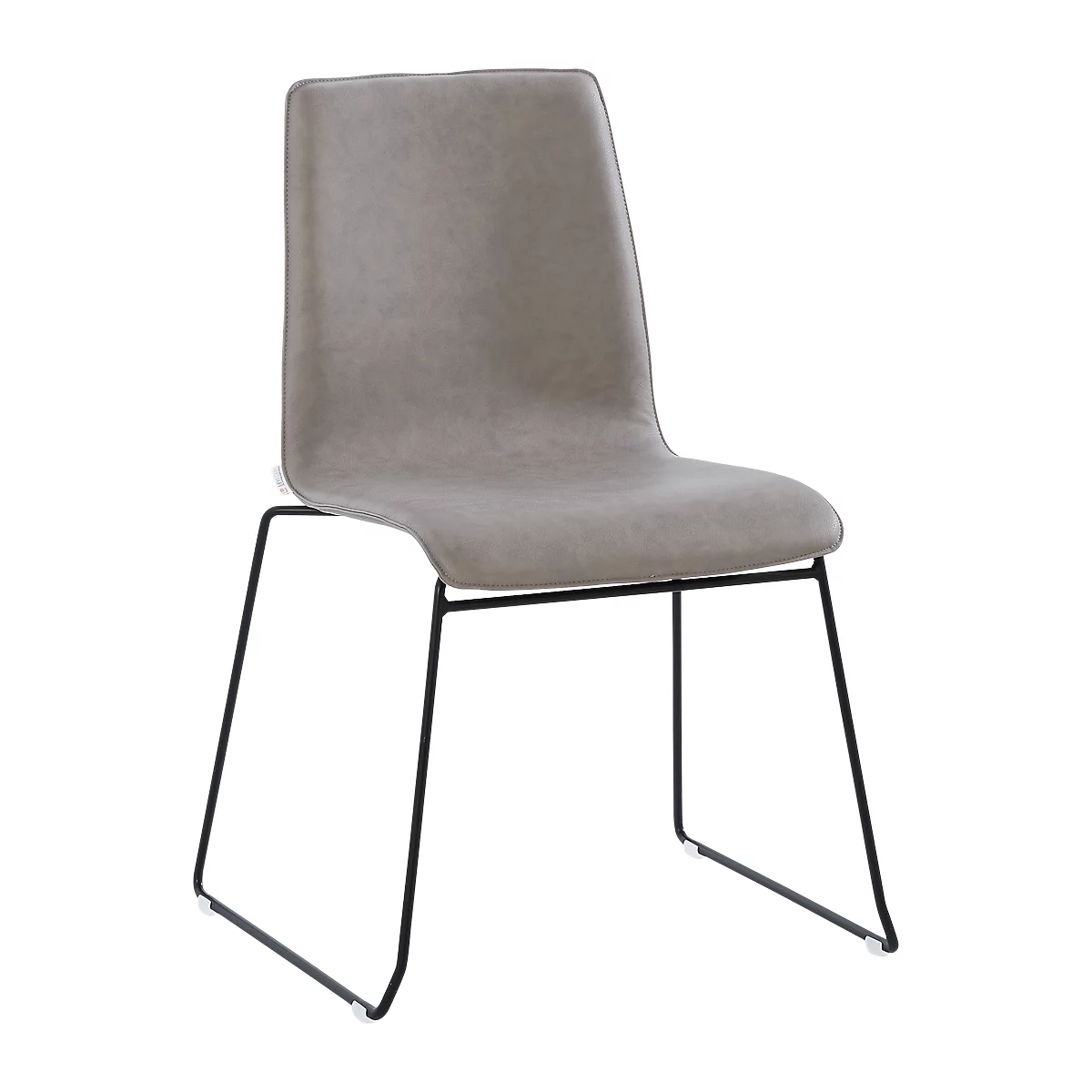 Chair with grey seat and backrest. Black frame.