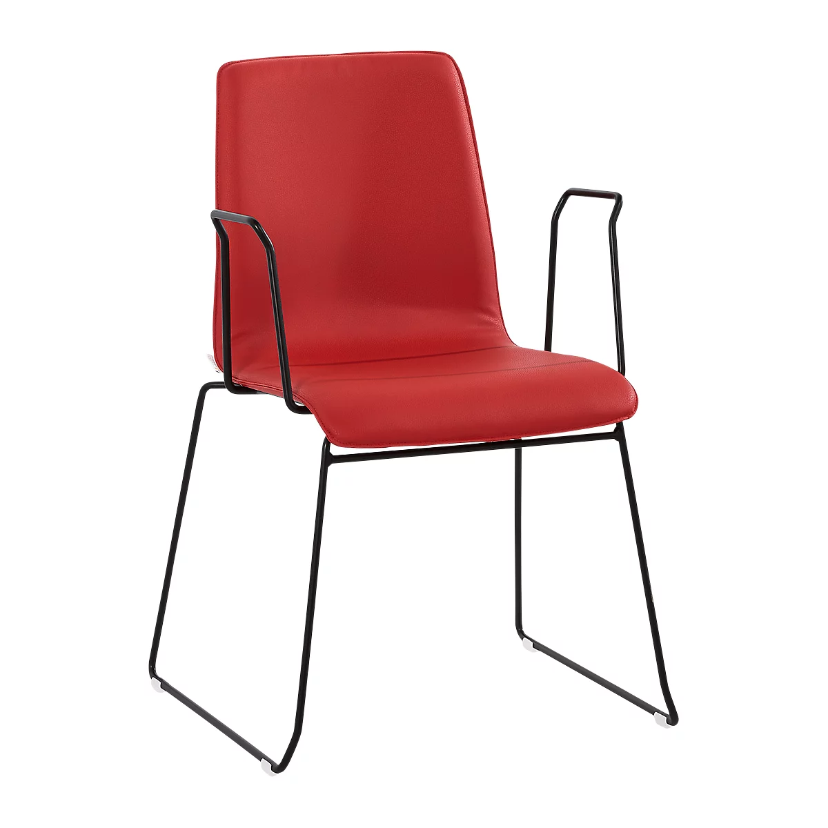 Red chair with black frame and armrests, against a white background.