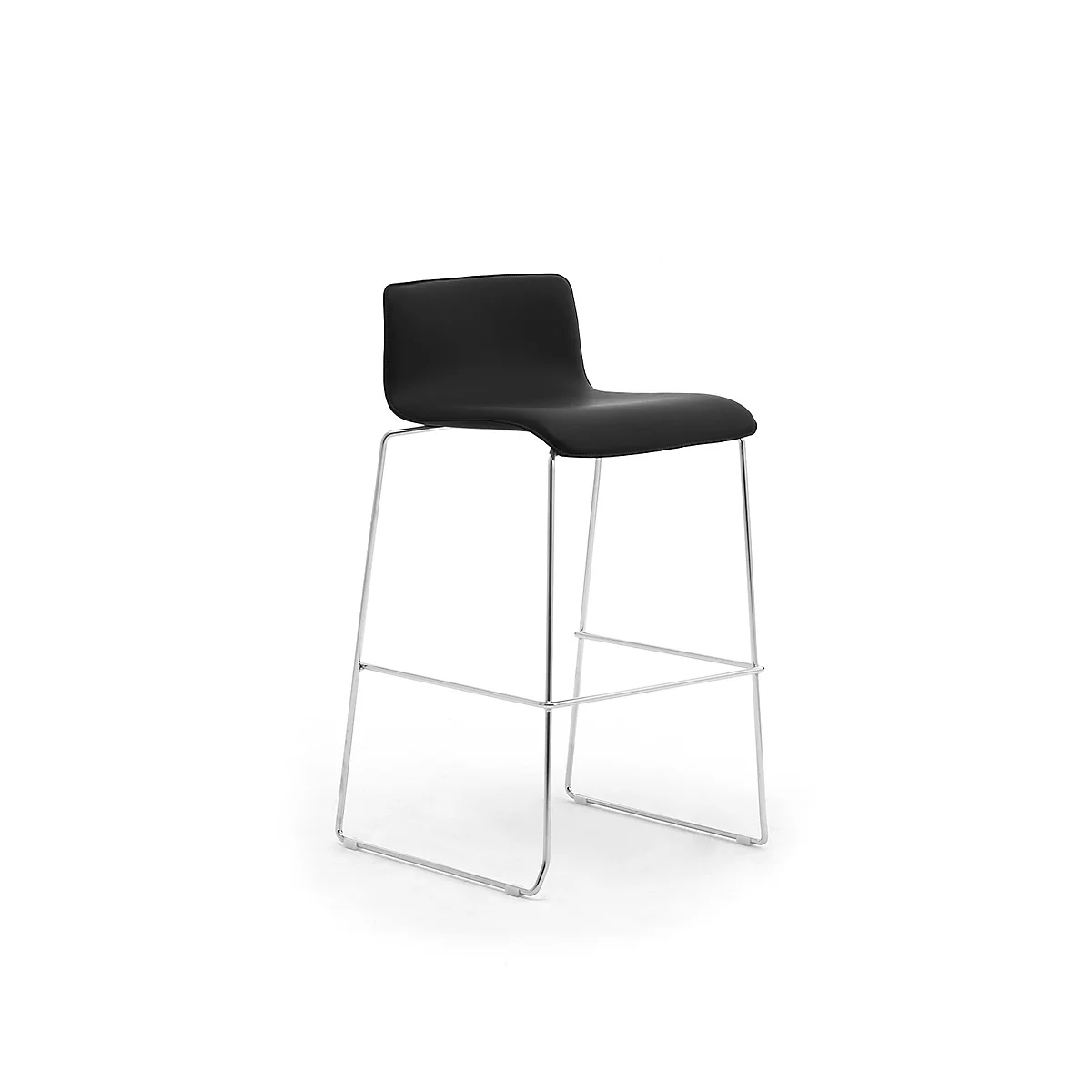 Zerosedici barkruk, stapelbaar, frame chroom, bekleding zwart, 2 stuks