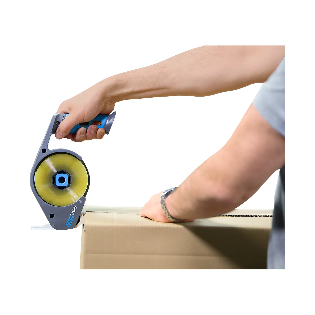 ZeroTape® handafroller, voor rollen B 48 mm x L 160 m, rolt soepel af, blauw