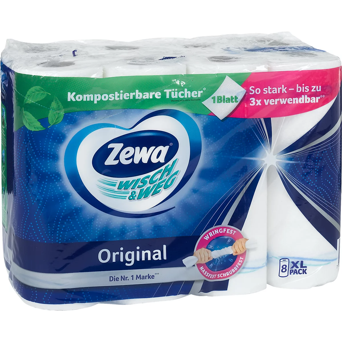 Zewa Küchenpapierrollen Wisch und Weg Original, 2-lagig, 8 x 45 Blatt
