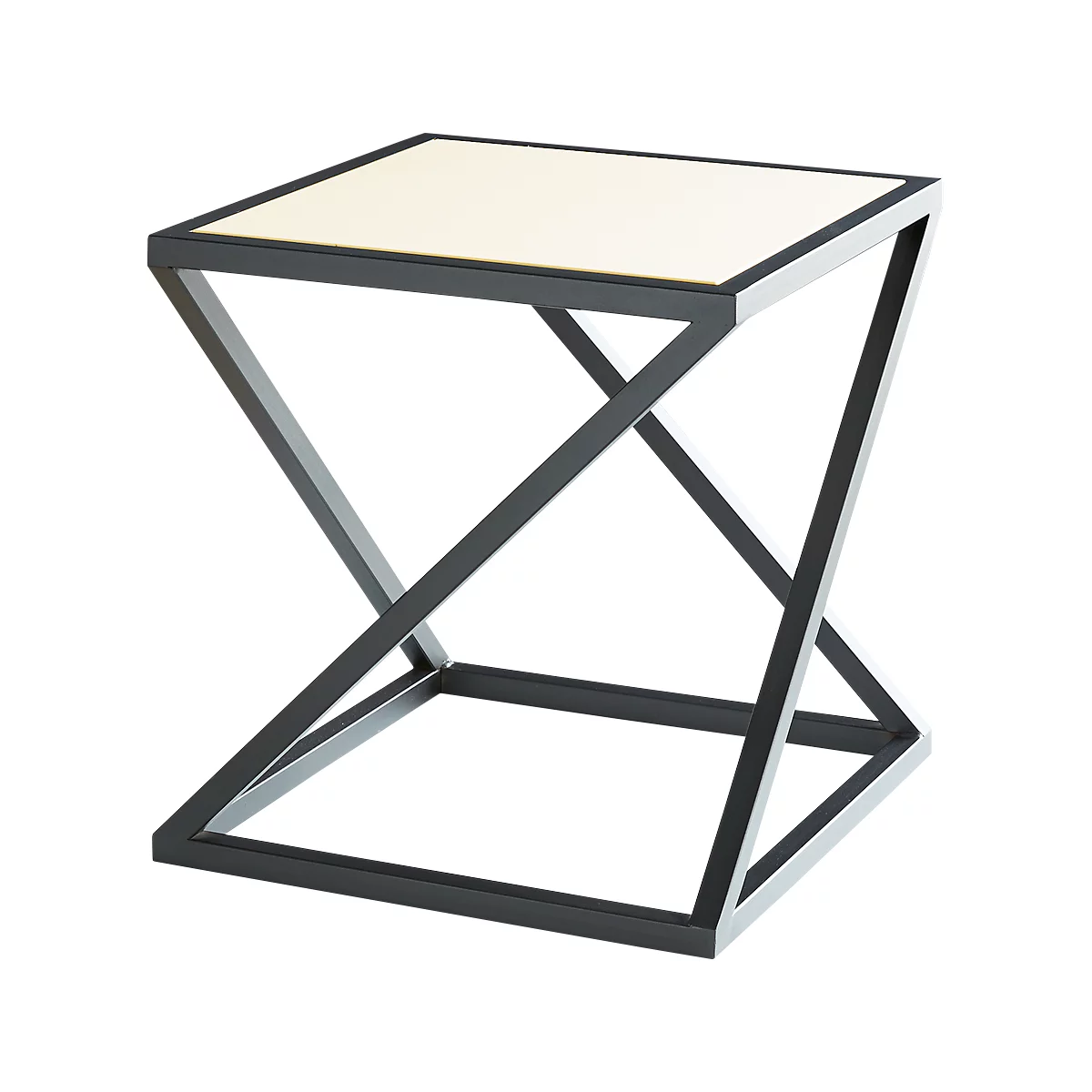 Zijtafel X, vierkante vorm, X-pootframe, B 500 x D 500 x H 530 mm, bestand tegen desinfectiemiddelen, witte fijne structuur