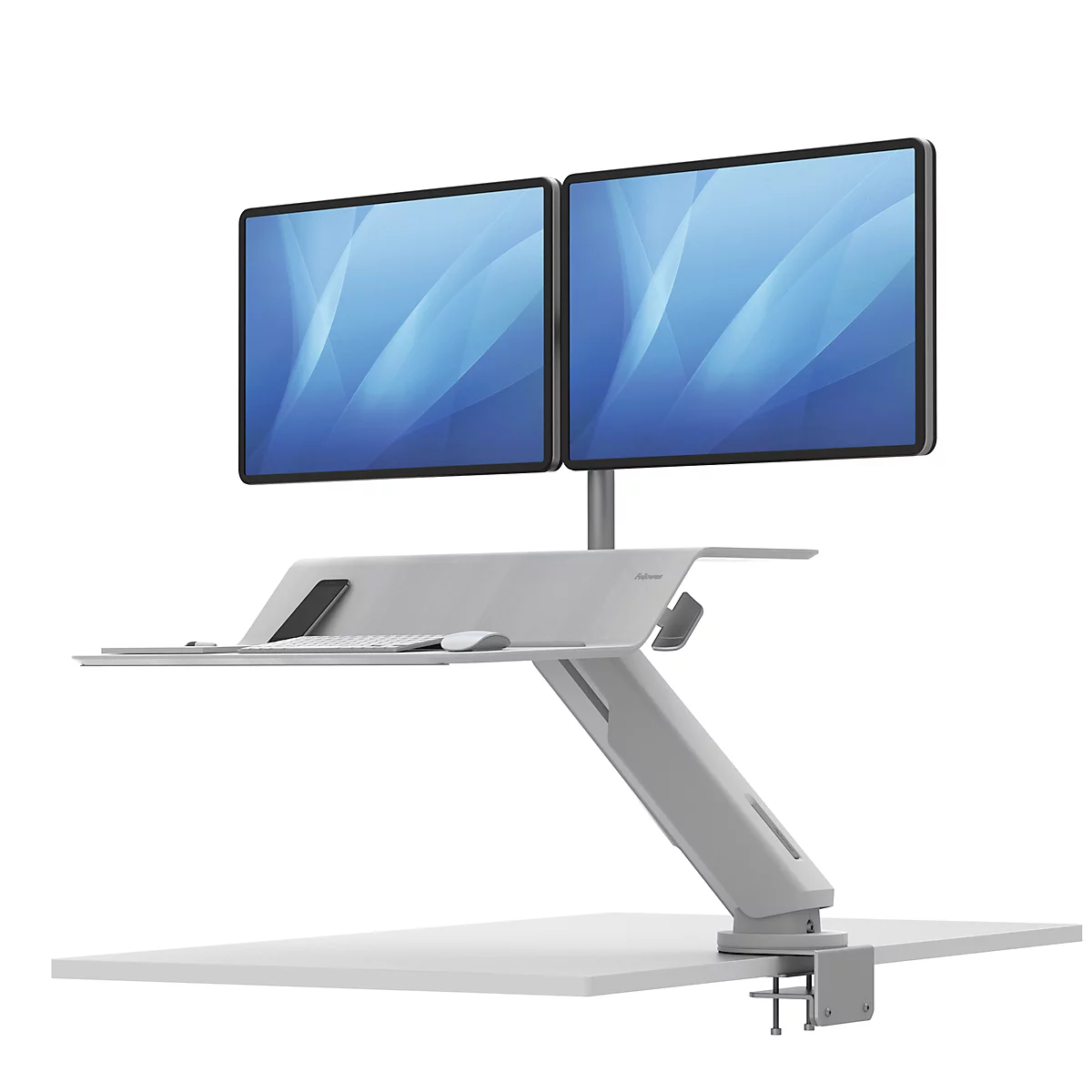 Zit-sta Workstation Fellowes Lotus RT, 2 26″ monitoren, in hoogte verstel-/draai-/zwenk-/kantelbaar, wit