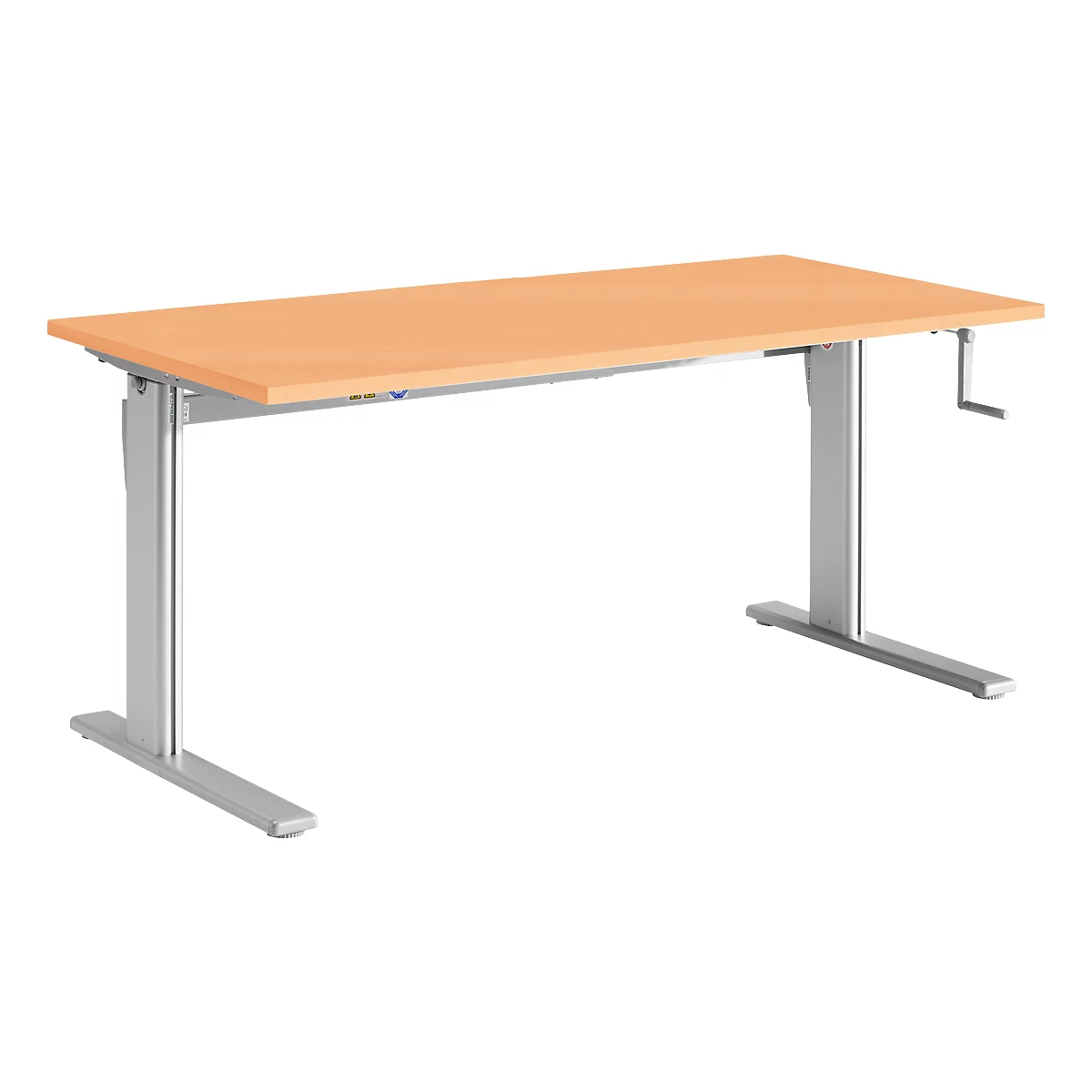 Zit-/stawerkplek met zwengel Standaard, in hoogte verstelbaar, B 1600 mm, beukenpatroon/blankaluminium 