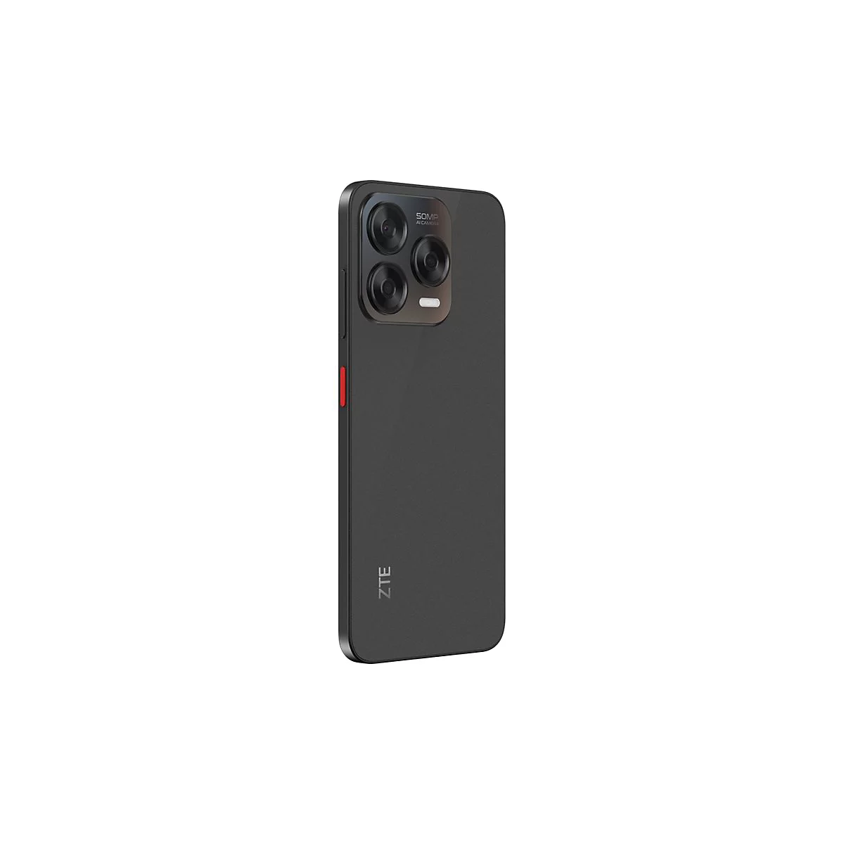 Ein schwarzes Smartphone mit ZTE-Logo. Auf der Rückseite sind Kameraobjektive zu sehen.