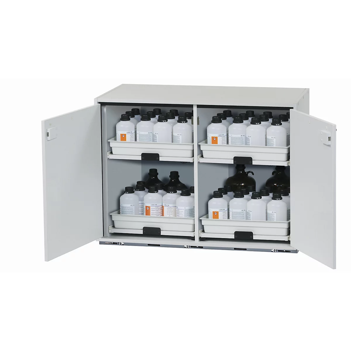 Zure en alkalische onderkast asecos SL-CLASSIC-UB, scharnierende deuren, front lichtgrijs, B 1100 x D 570 x H 800 mm