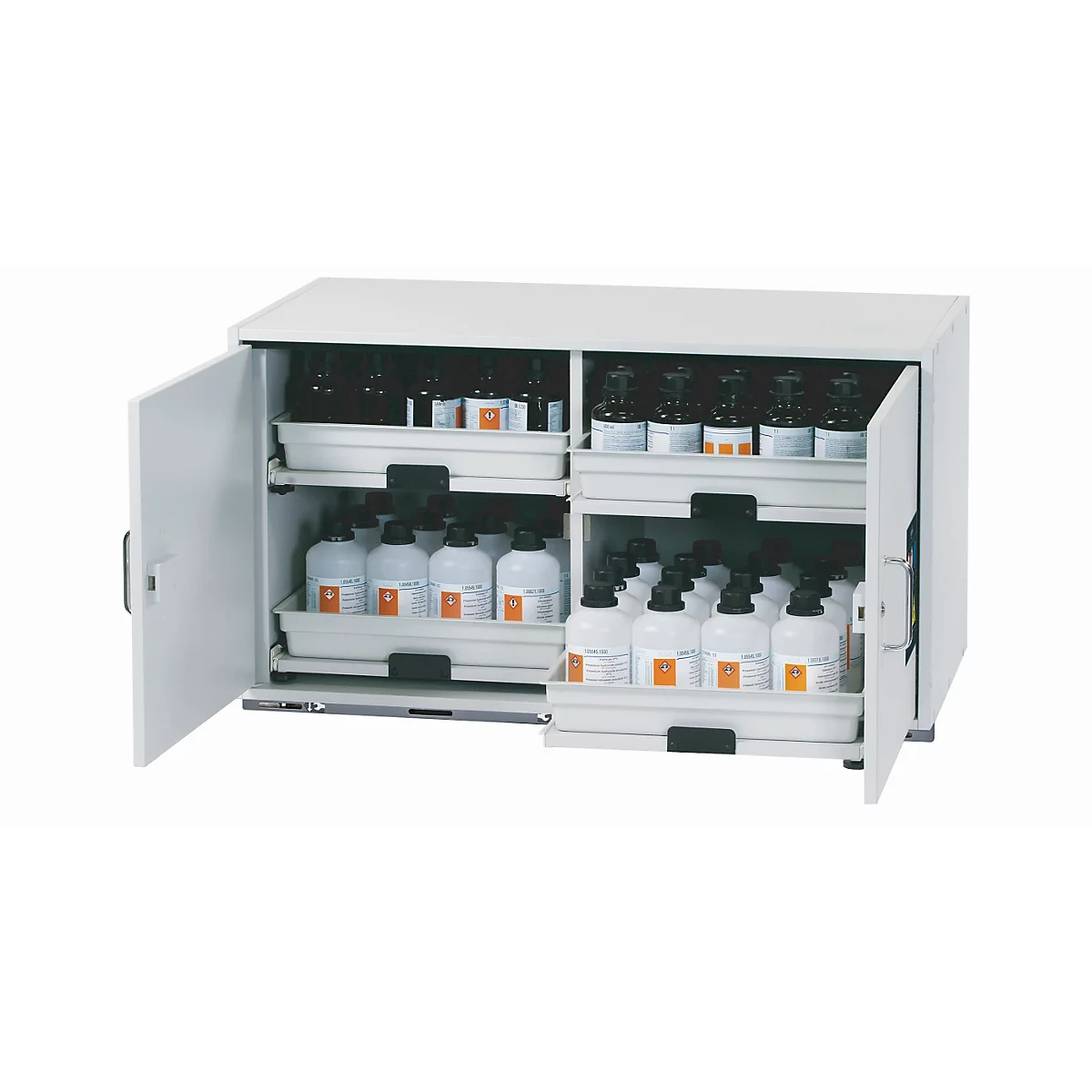 Zuur- en alkalibasiskast asecos SL-CLASSIC-UB, vleugeldeuren, front lichtgrijs, B 1100 x D 570 x H 600 mm