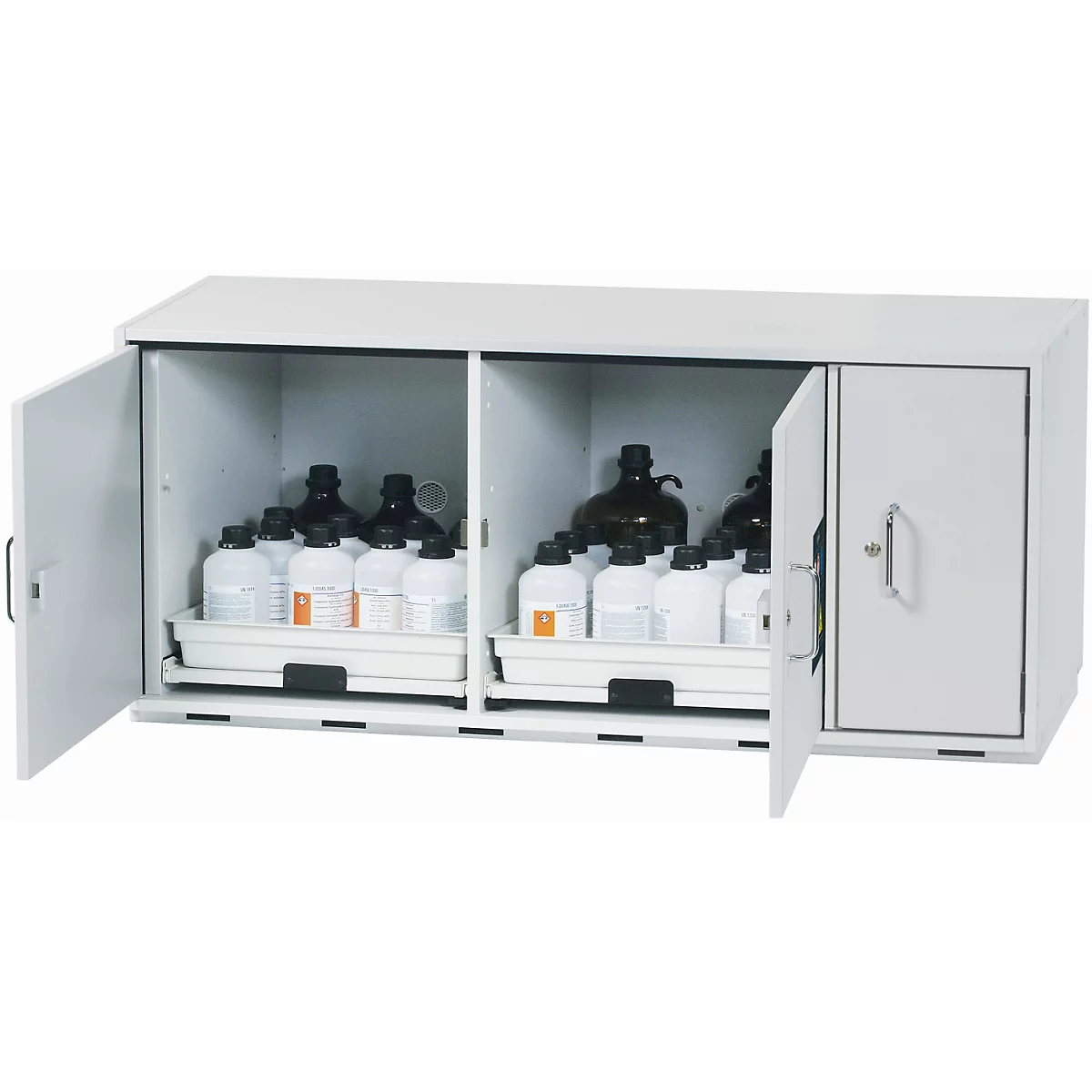 Zuur- en alkalische onderkast asecos SL-CLASSIC-UB, scharnierende deuren, front in lichtgrijs, B 1400 x D 570 x H 600 mm