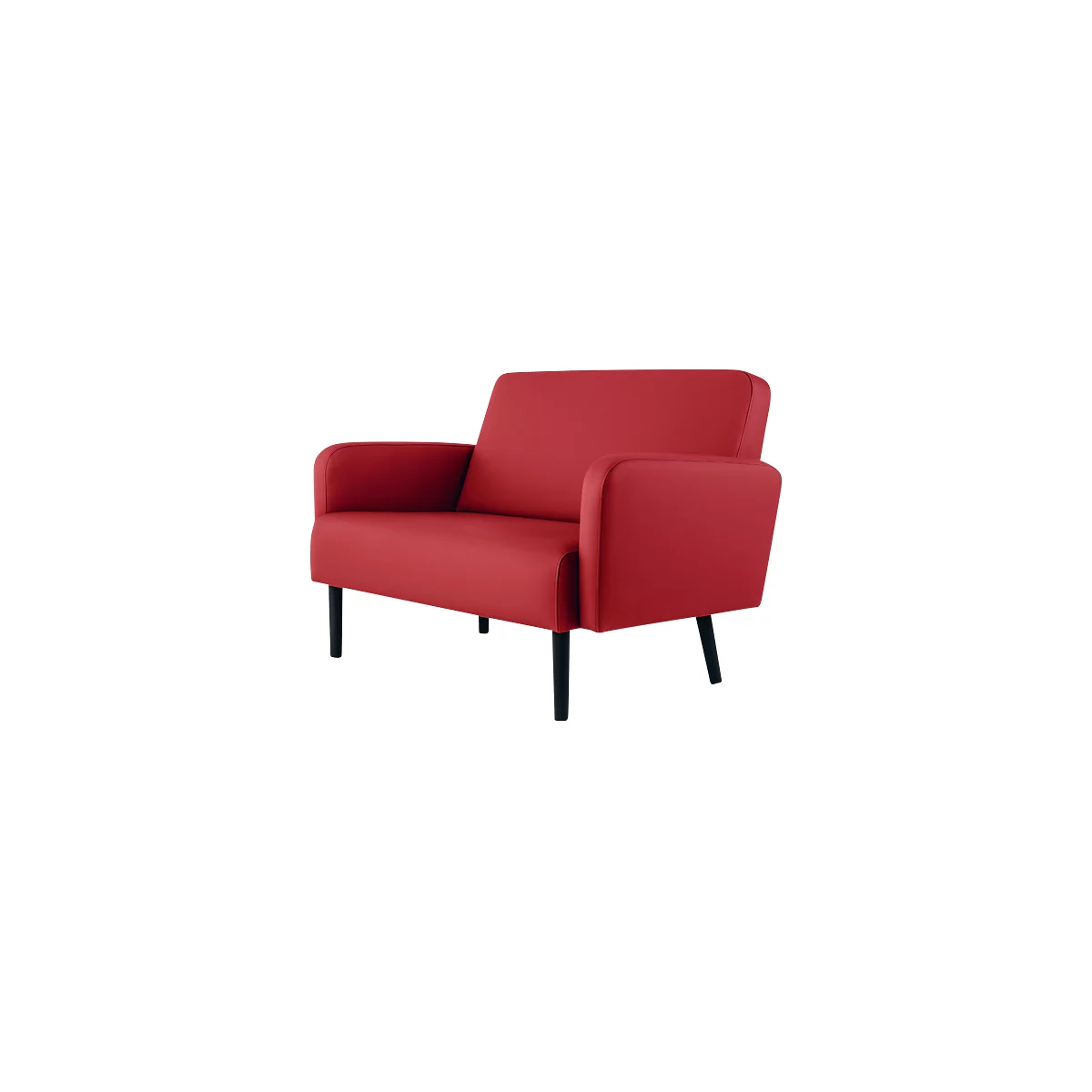 Zweisitzer Sofa meet® by Paperflow LISBOA, desinfektionsmittelbeständiger Kunstlederbezug rot, Fußgestell schwarz, B 1240 x T 815 x H 830 mm