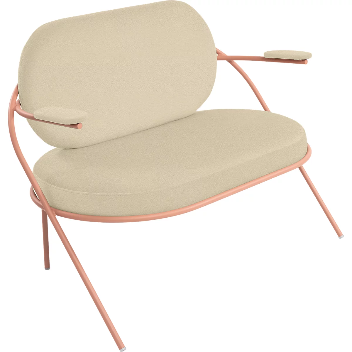 Zweisitzer Sofa Meet by Paperflow Saturne, mit Armlehnen, B 1180 x T 730 x H 880 mm, Stahlrohr, Kunstleder, Rosa/Elfenbein
