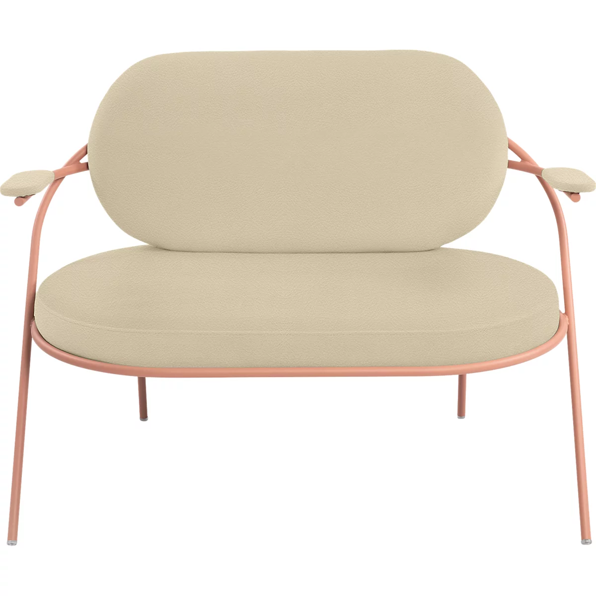 Zweisitzer Sofa Meet by Paperflow Saturne, mit Armlehnen, B 1180 x T 730 x H 880 mm, Stahlrohr, Kunstleder, Rosa/Elfenbein
