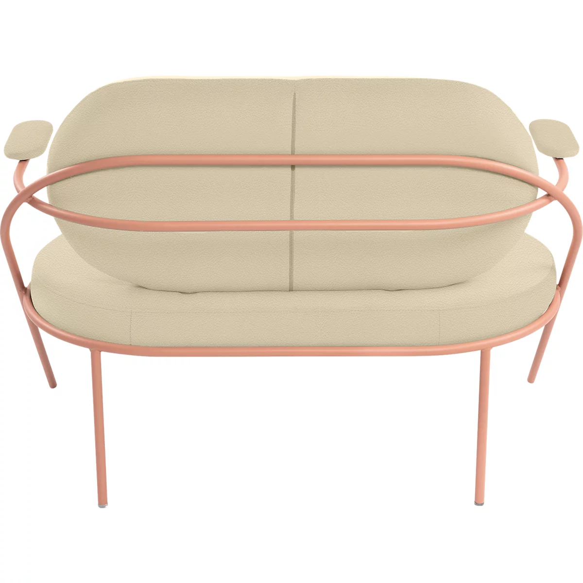Zweisitzer Sofa Meet by Paperflow Saturne, mit Armlehnen, B 1180 x T 730 x H 880 mm, Stahlrohr, Kunstleder, Rosa/Elfenbein