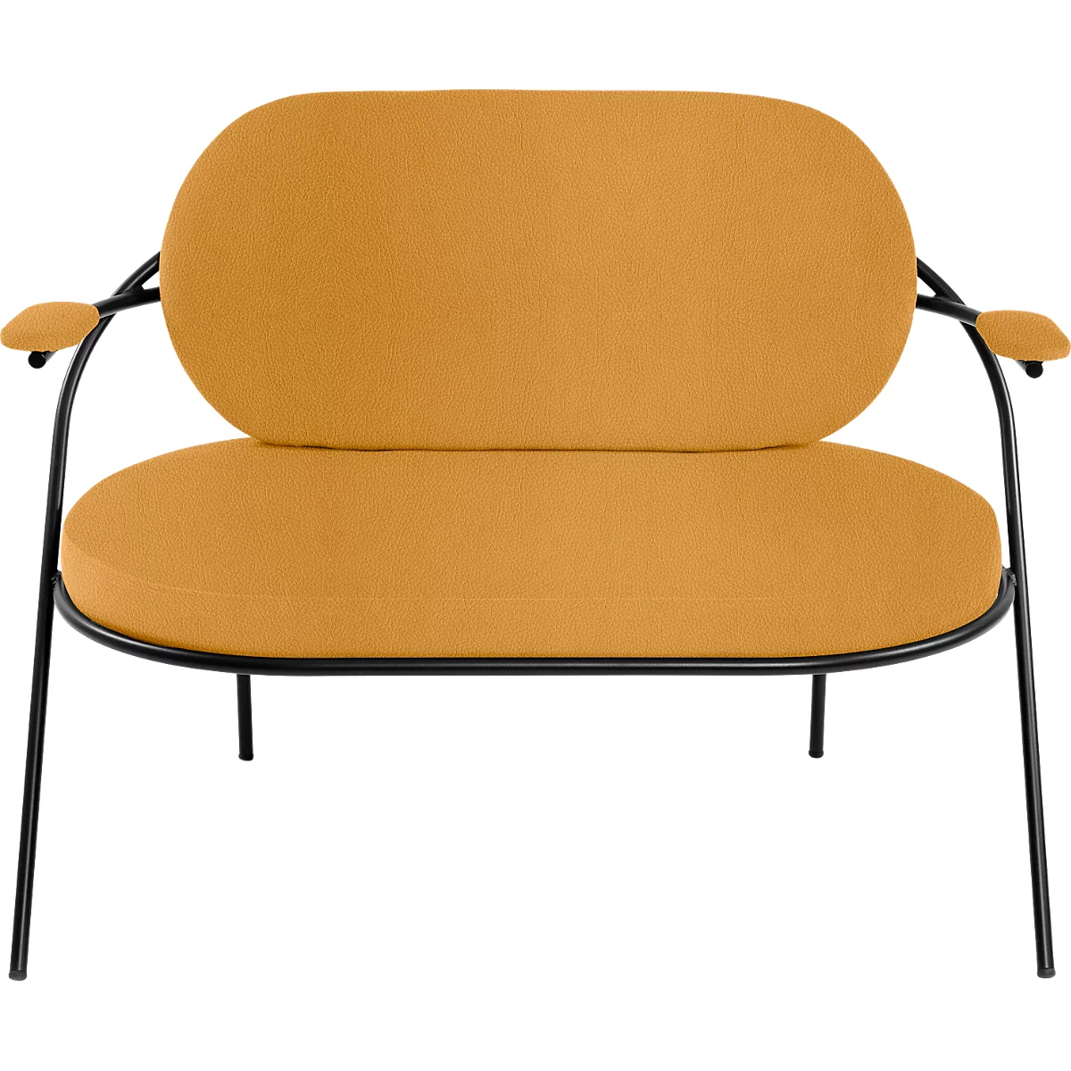 Zweisitzer Sofa Meet by Paperflow Saturne, mit Armlehnen, B 1180 x T 730 x H 880 mm, Stahlrohr, Kunstleder, Schwarz/Safran