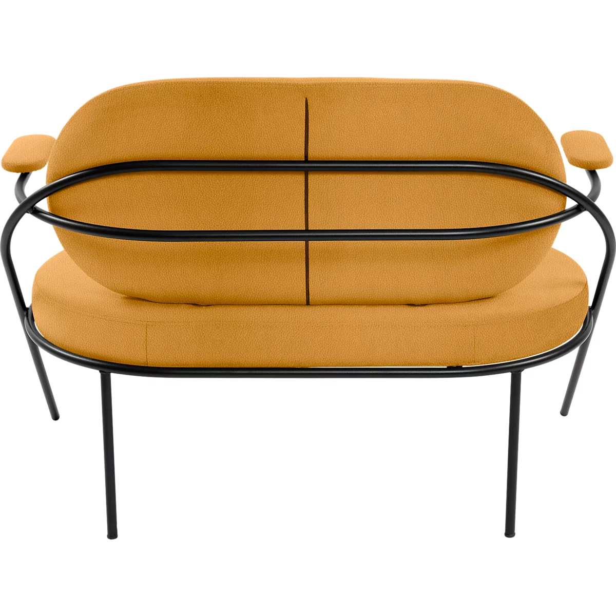 Zweisitzer Sofa Meet by Paperflow Saturne, mit Armlehnen, B 1180 x T 730 x H 880 mm, Stahlrohr, Kunstleder, Schwarz/Safran