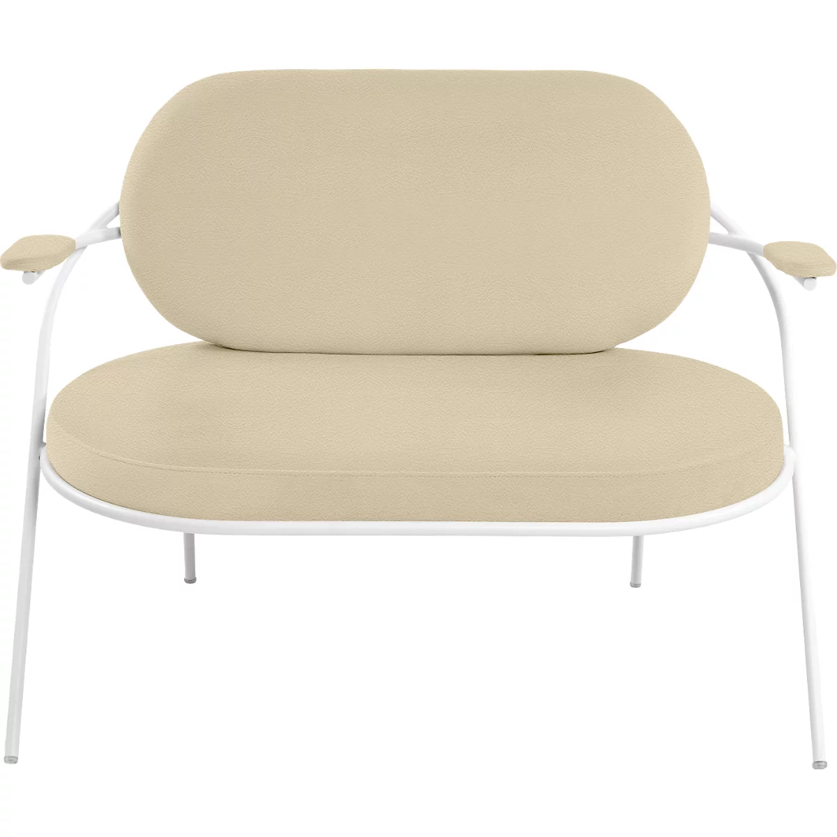 Zweisitzer Sofa Meet by Paperflow Saturne, mit Armlehnen, B 1180 x T 730 x H 880 mm, Stahlrohr, Kunstleder, Weiß/Elfenbein