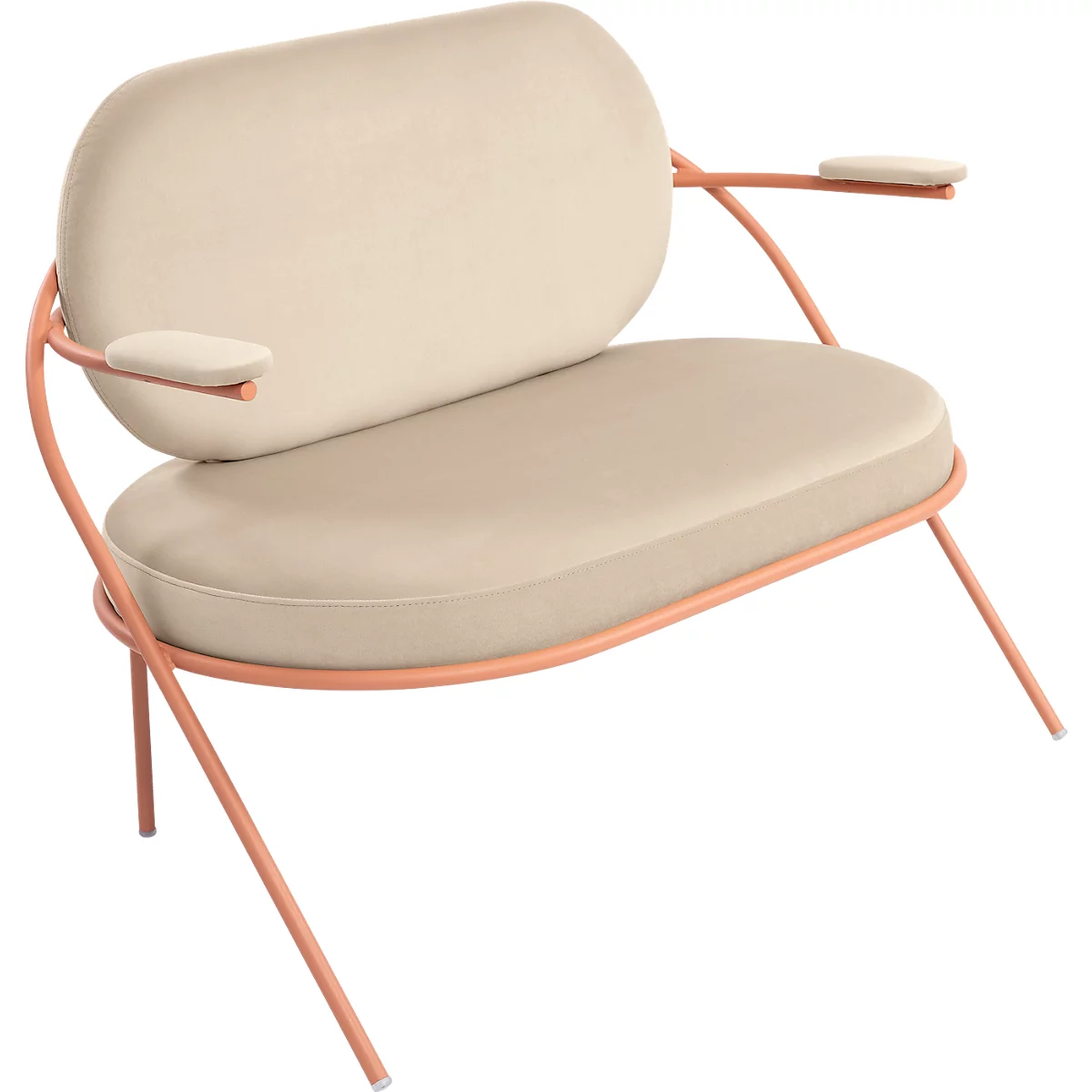 Zweisitzer Sofa Meet by Paperflow Saturne, mit Armlehnen, B 1180 x T 730 x H 880 mm, Stahlrohr, Samt, Rosa/Elfenbein