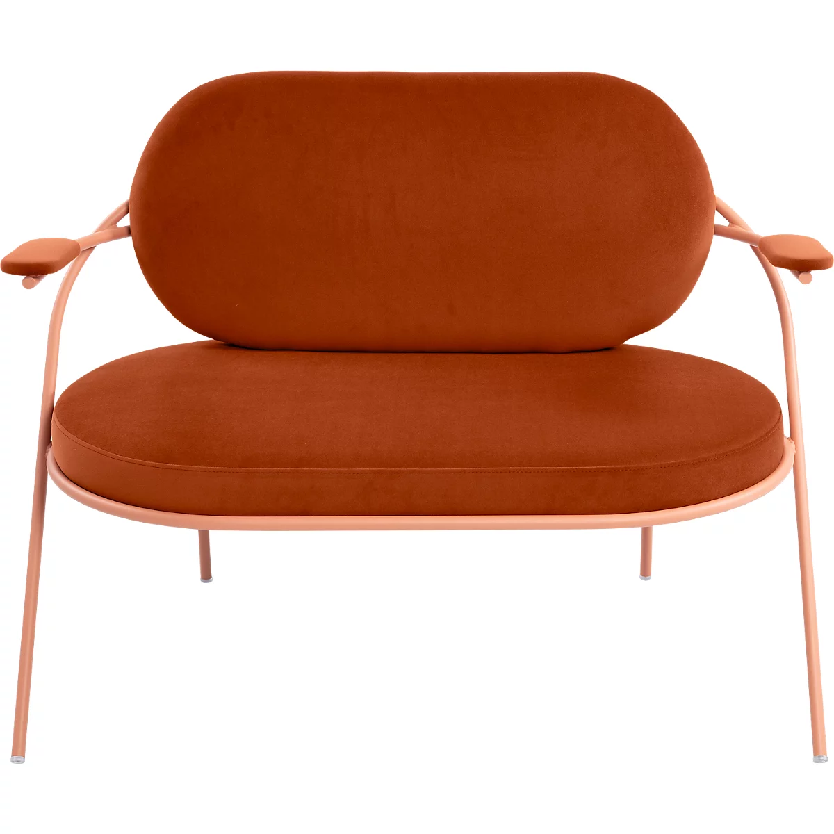 Zweisitzer Sofa Meet by Paperflow Saturne, mit Armlehnen, B 1180 x T 730 x H 880 mm, Stahlrohr, Samt, Rosa/Rost
