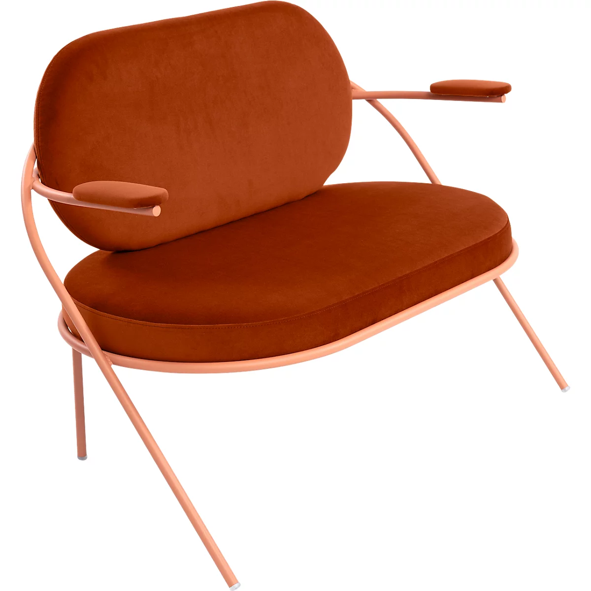 Zweisitzer Sofa Meet by Paperflow Saturne, mit Armlehnen, B 1180 x T 730 x H 880 mm, Stahlrohr, Samt, Rosa/Rost