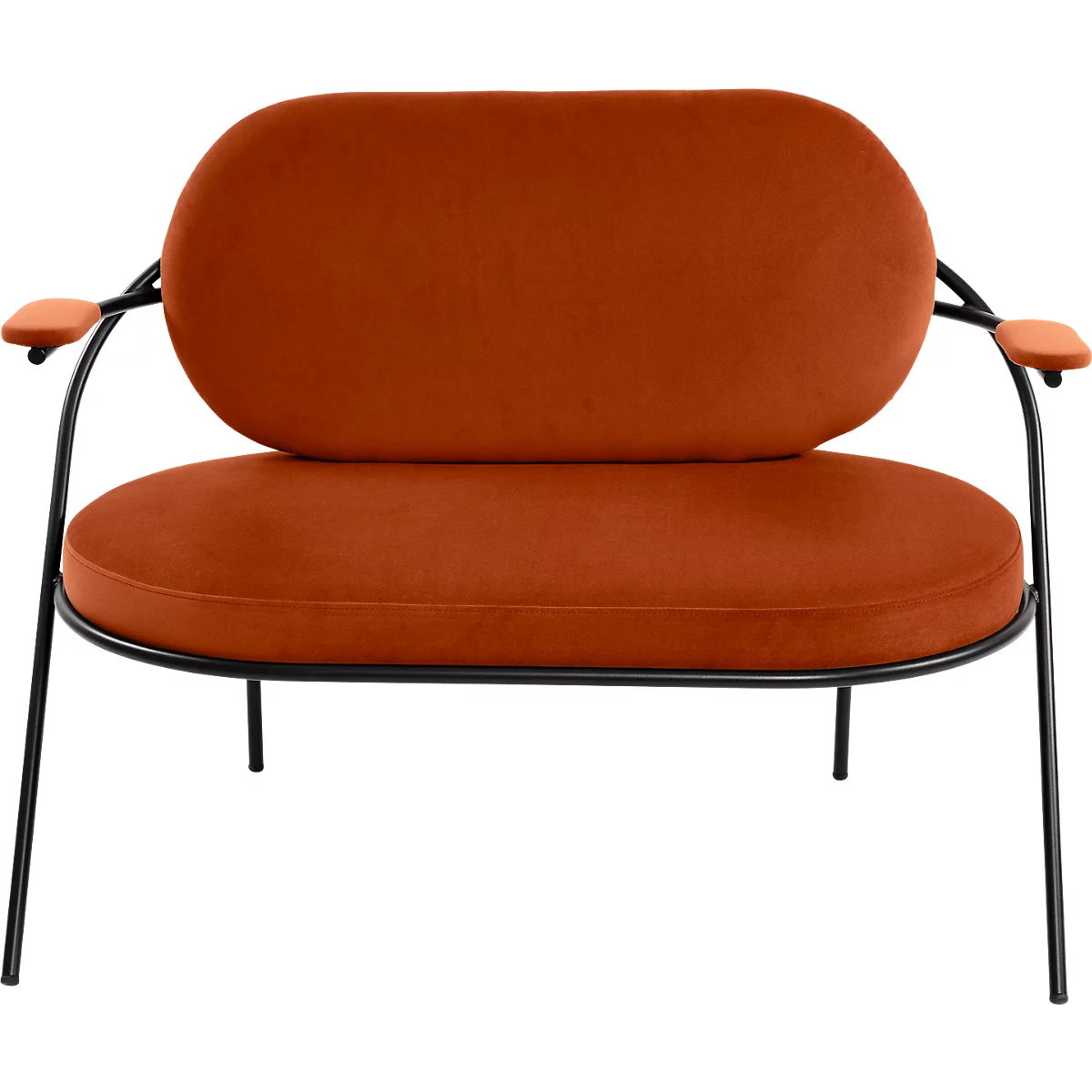 Zweisitzer Sofa Meet by Paperflow Saturne, mit Armlehnen, B 1180 x T 730 x H 880 mm, Stahlrohr, Samt, Schwarz/Rost